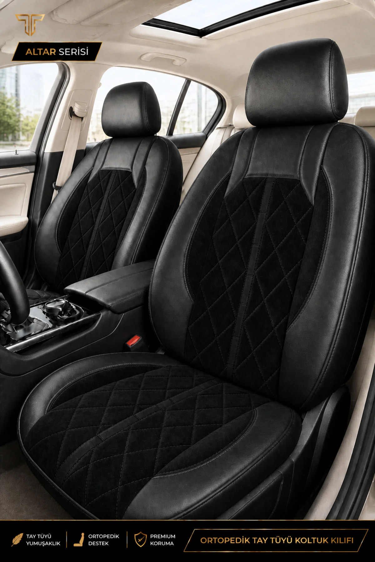 Hyundai Accent Era 2006-2011 Uyumlu Altar Serisi Tay Tüyü Siyah Premium Koltuk Kılıfı