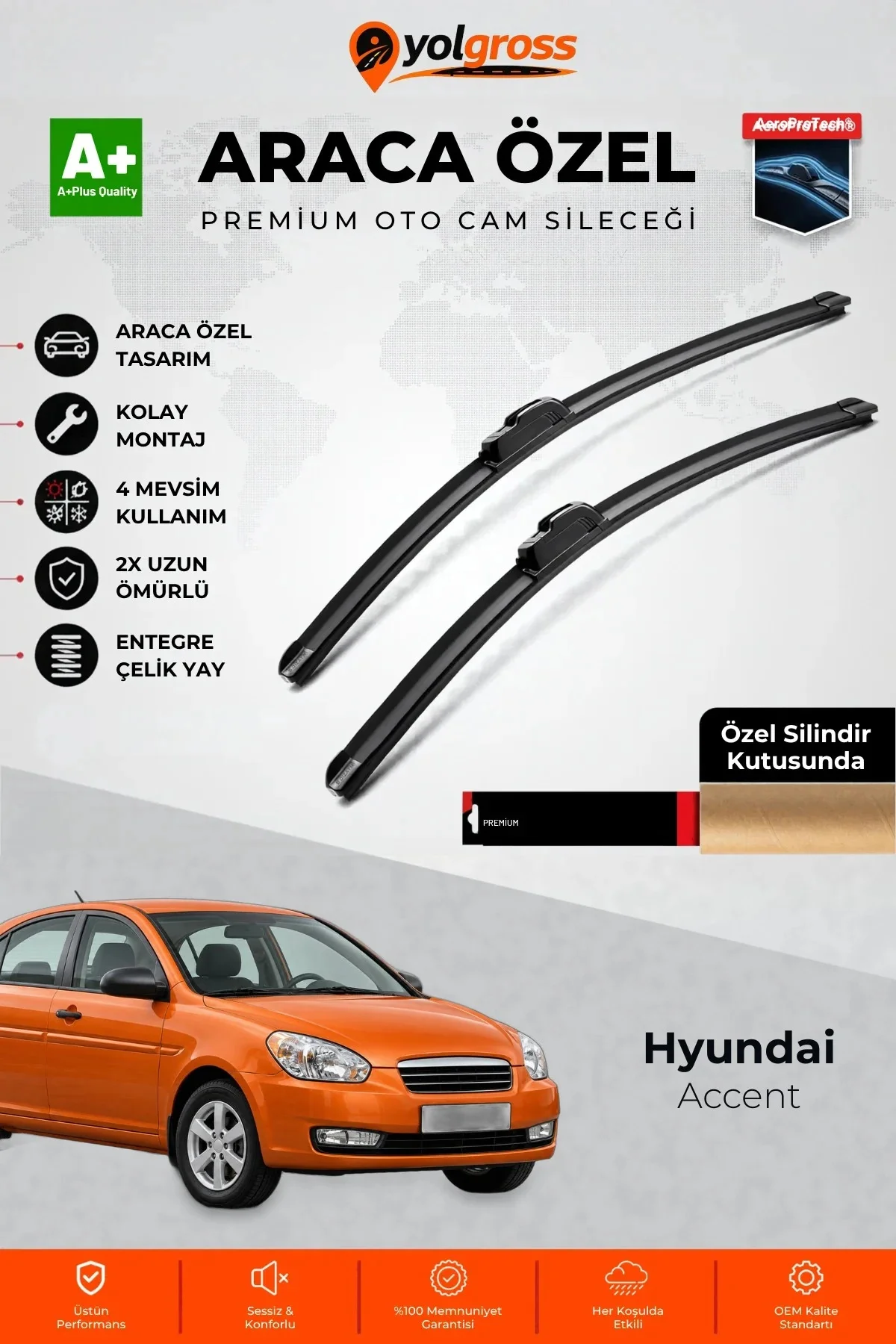 Hyundai Accent Ön Cam Silecek Seti 2005-2010 Premium Araca Özel 55-40 Cm A+ Kalite