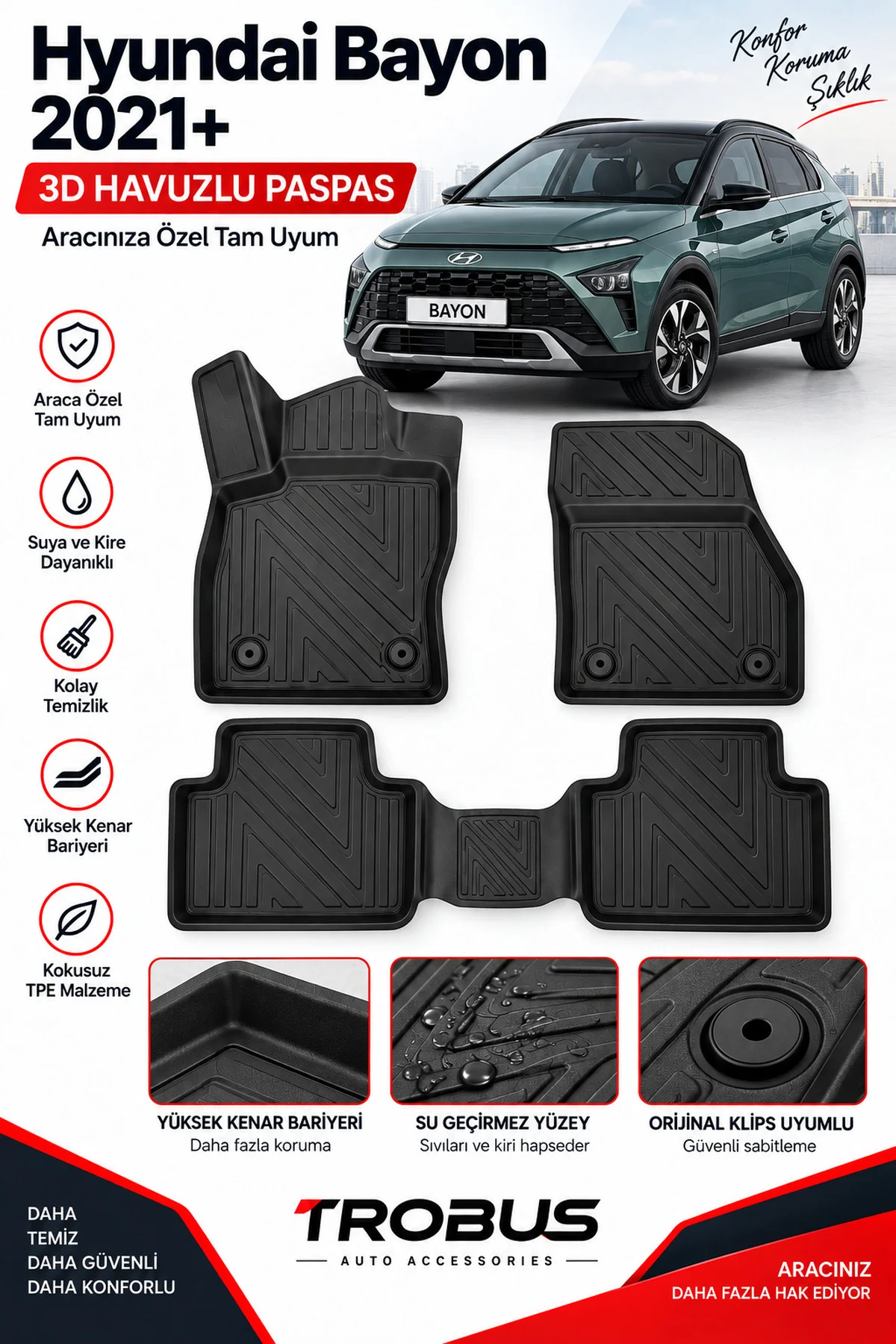 Hyundai Bayon 2021 Sonrası Karbon Desenli Premium 3D Havuzlu Oto Paspas Hyundai Bayon 2021 Sonrası Karbon Desenli Premium 3D Havuzlu Oto Paspas