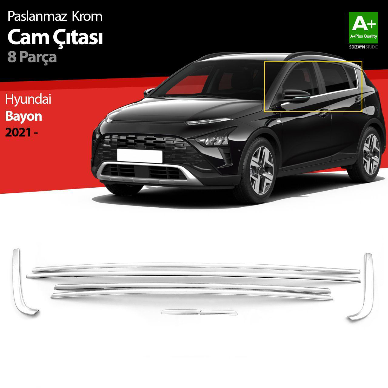 Hyundai Bayon Uyumlu Krom Cam Çıtası 8 Parça. 2021 Üzeri Hyundai Bayon Uyumlu Krom Cam Çıtası 8 Parça. 2021 Üzeri