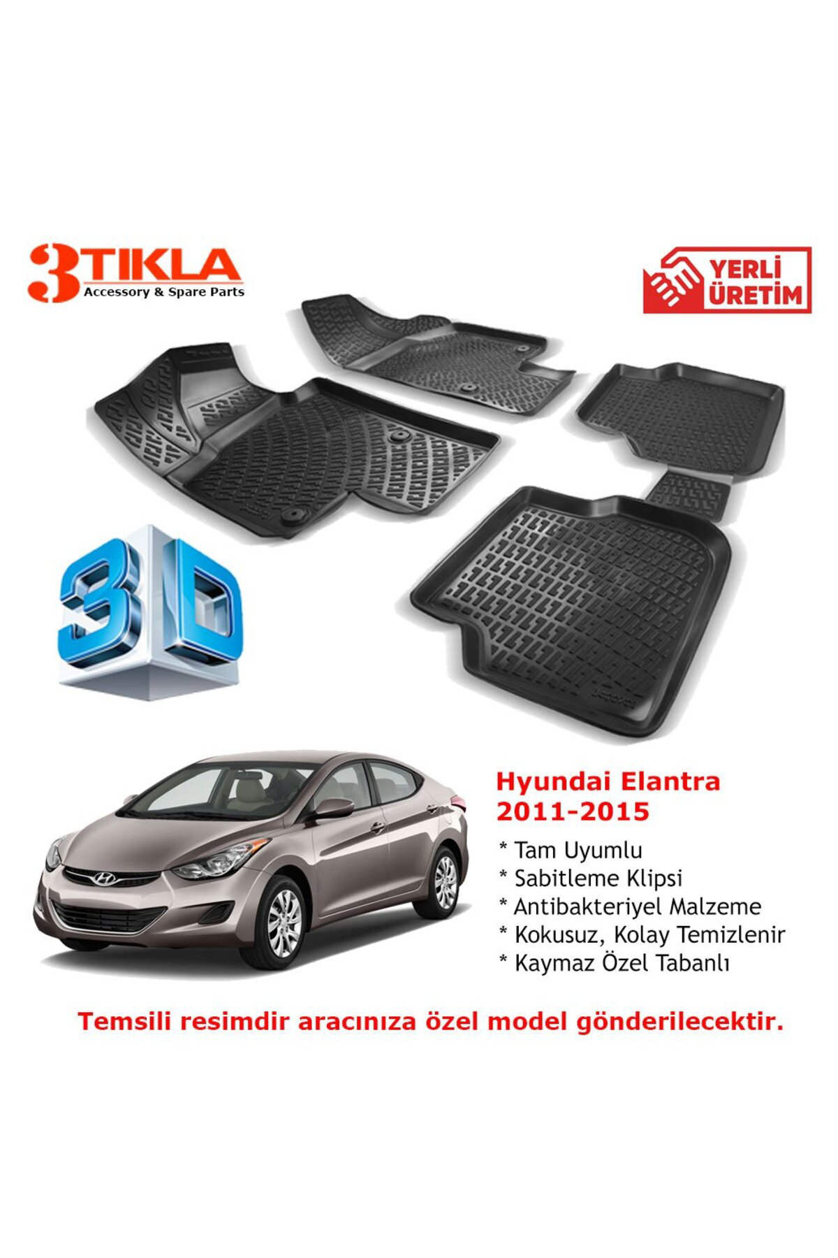 Hyundai Elantra 2011-2015 Premium 3D Havuzlu Paspas Seti