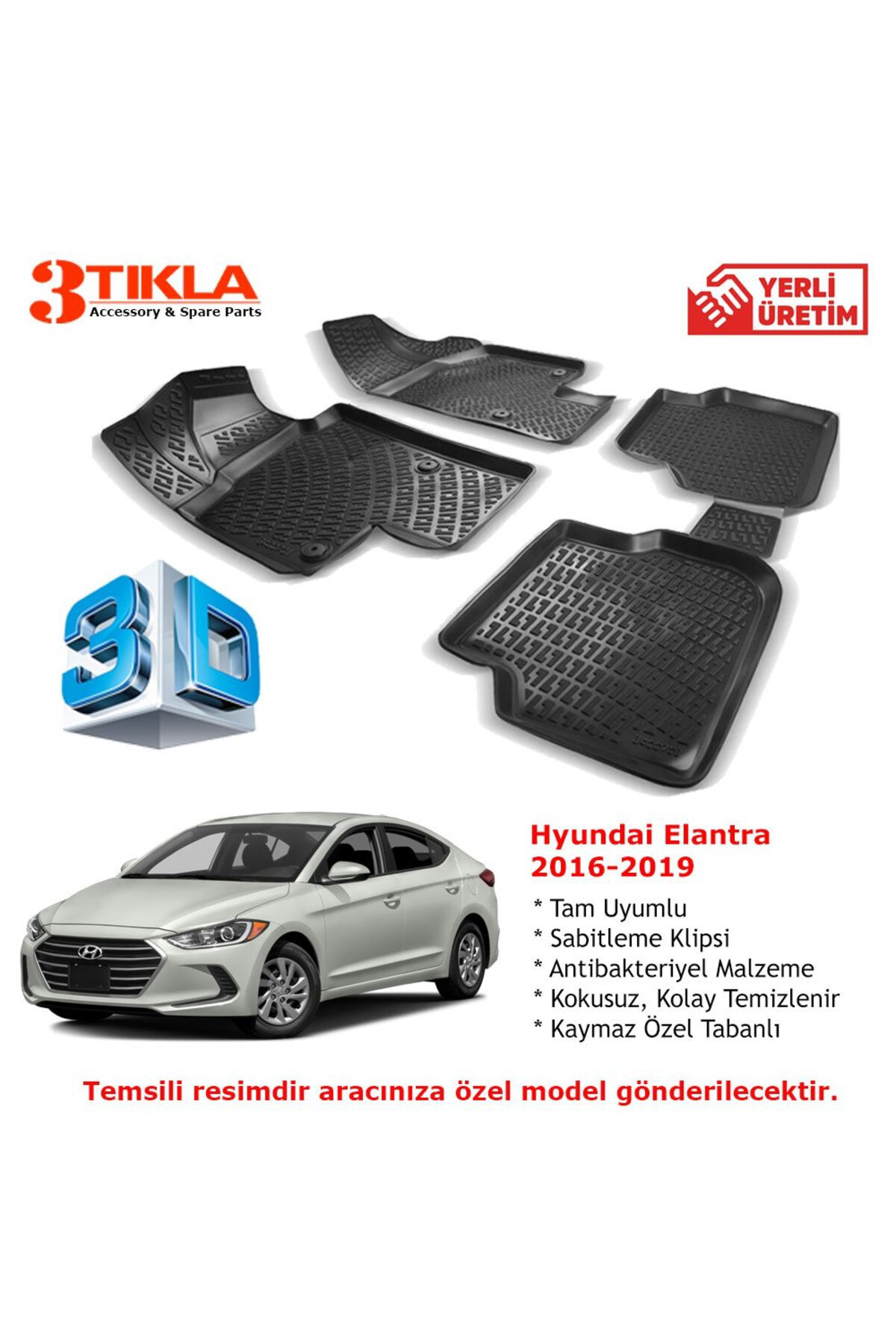 Hyundai Elantra 2016-2019 Premium 3D Havuzlu Paspas Seti