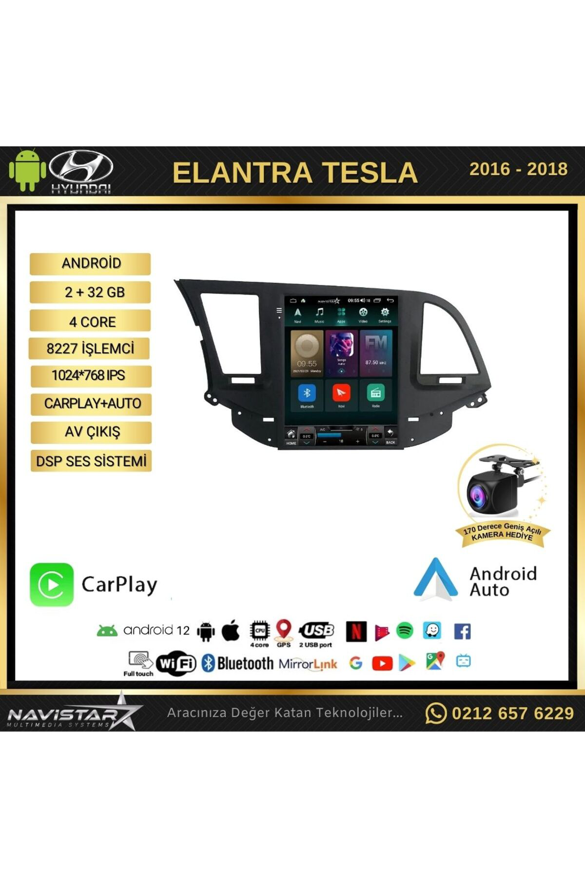 Hyundai Elantra Tesla 2016-2018 Model 2gb 32gb Kablosuz Carplay N Hyundai Elantra Tesla 2016-2018 Model 2gb 32gb Kablosuz Carplay N