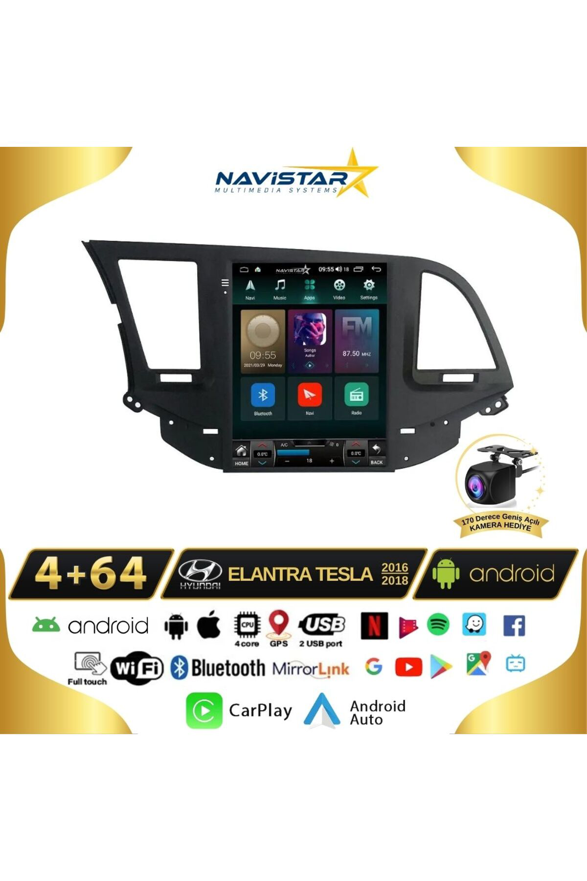 Hyundai Elantra Tesla 4gb 64gb 2016-2018 Model Kablosuz Carplay N Hyundai Elantra Tesla 4gb 64gb 2016-2018 Model Kablosuz Carplay N