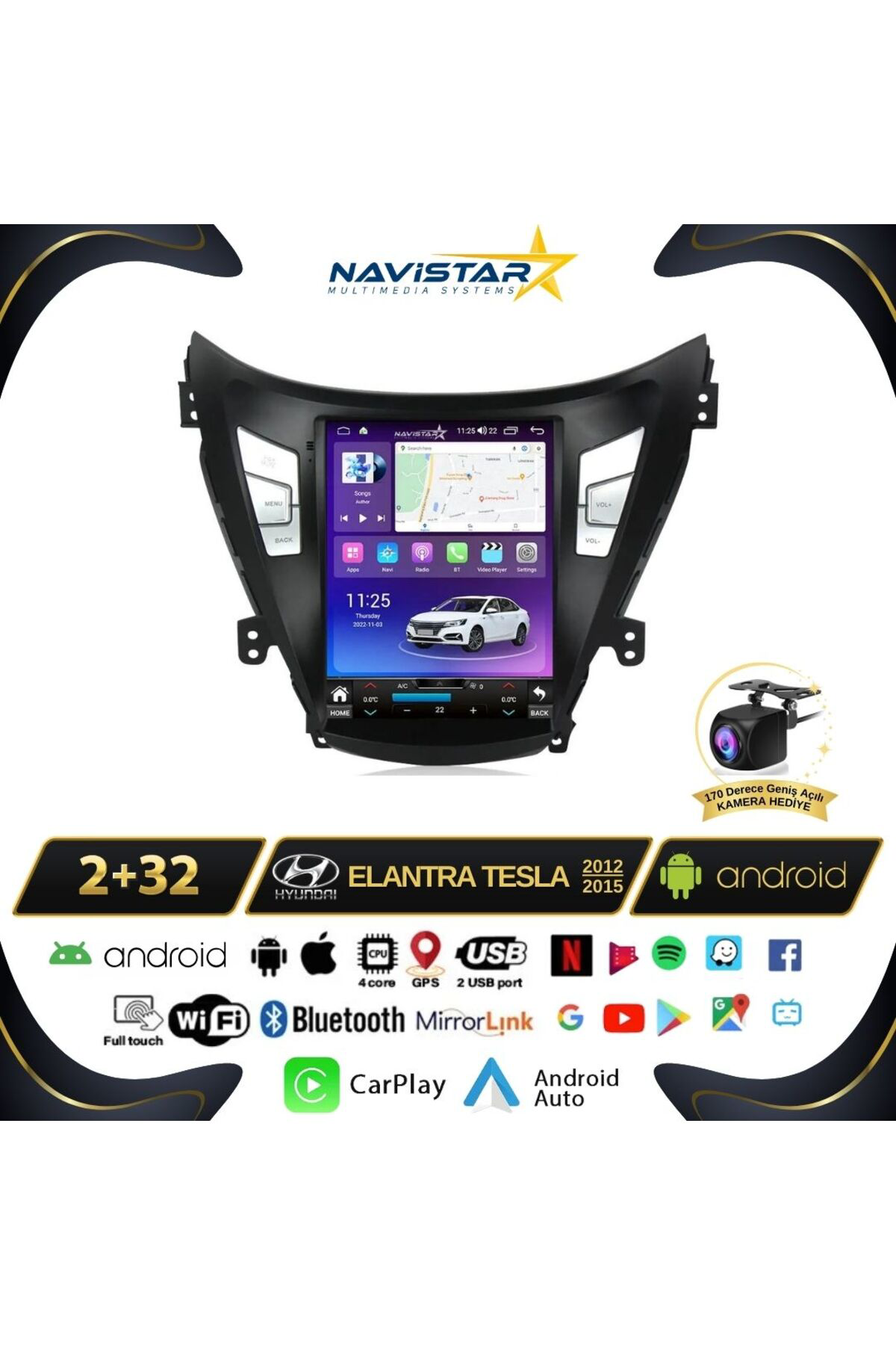 Hyundai Elantra Tesla 2012-2015 Model 2gb 32gb Kablosuz Carplay N