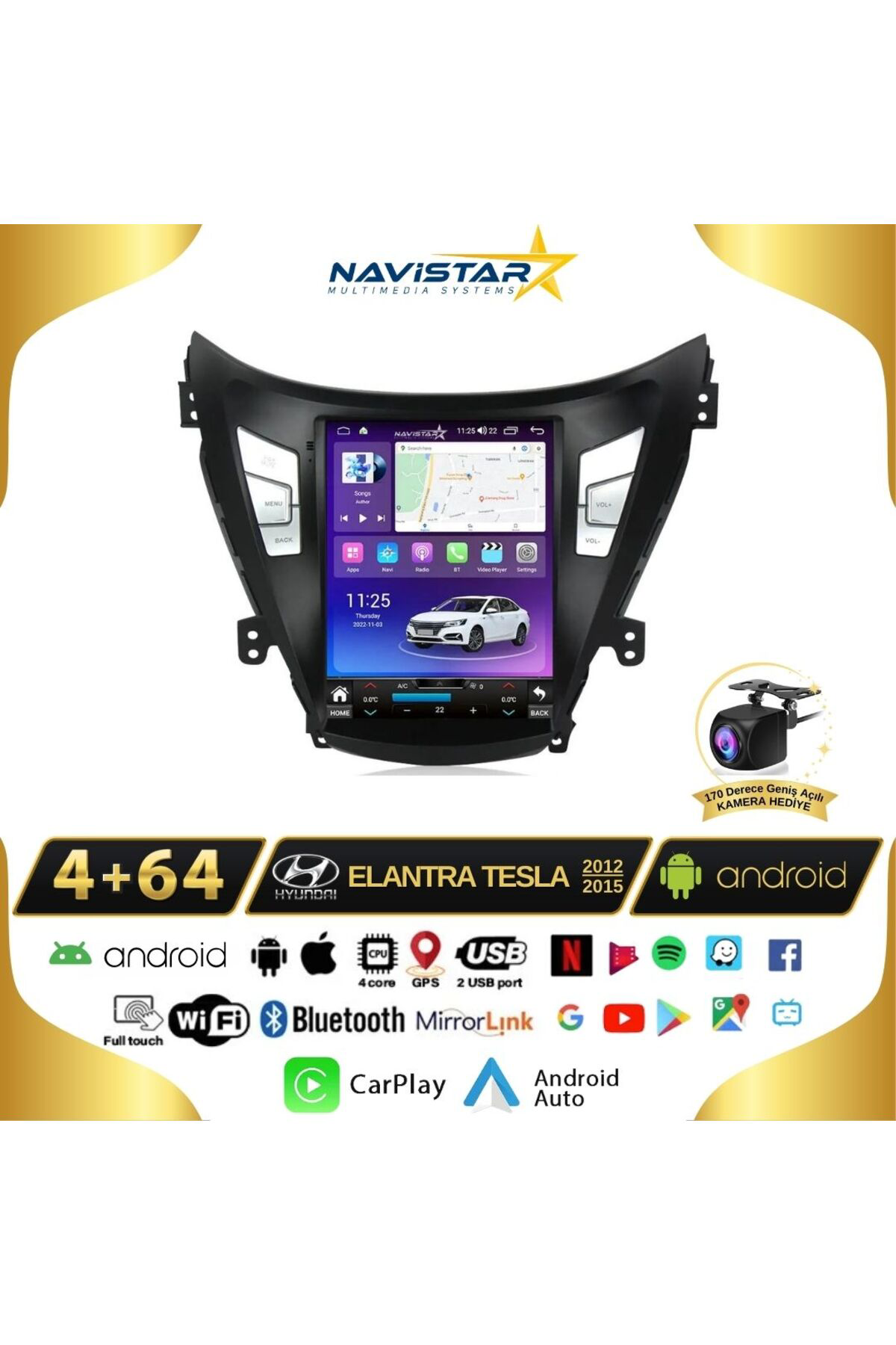 Hyundai Elantra Tesla 4gb 64gb 2012-2015 Model Kablosuz Carplay N