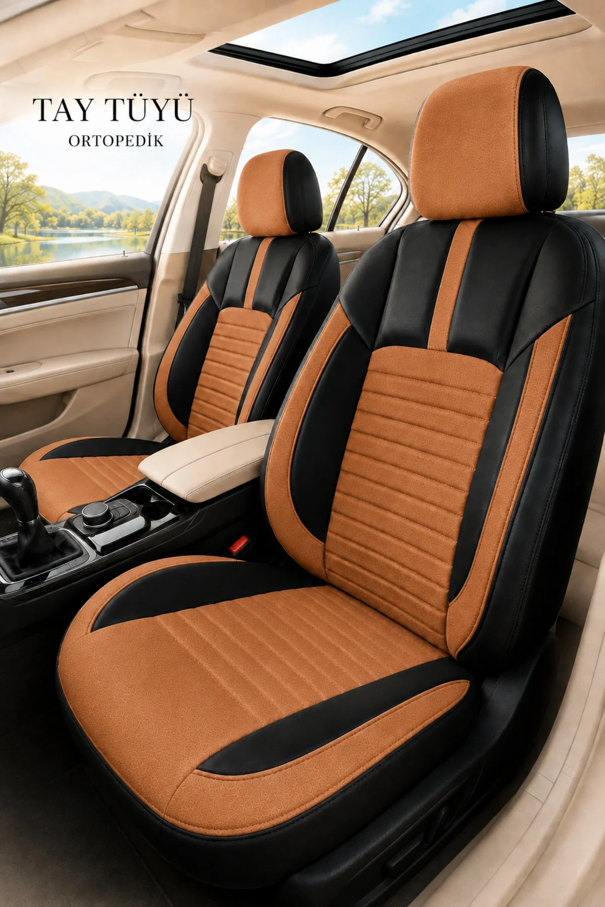 Hyundai Elentra 2003-2008 Uyumlu İnci Serisi Tay Tüyü Oto Koltuk Kılıfı Taba Siyah