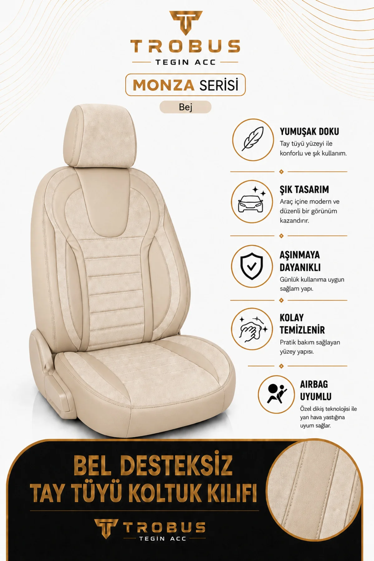 Hyundai Elentra 2011-2015 Uyumlu Monza Serisi Tay Tüyü Oto Koltuk Kılıfı Bej Hyundai Elentra 2011-2015 Uyumlu Monza Serisi Tay Tüyü Oto Koltuk Kılıfı Bej