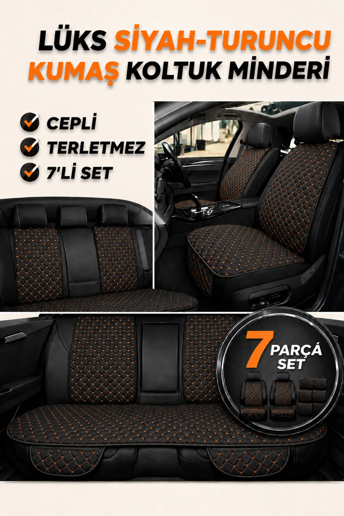 Hyundai H100 1994-2012 7 Parça Kapitone Kumaş Minder Kaymaz Taban Siyah Turuncu Fiyatı, Yorumları ve Özellikleri