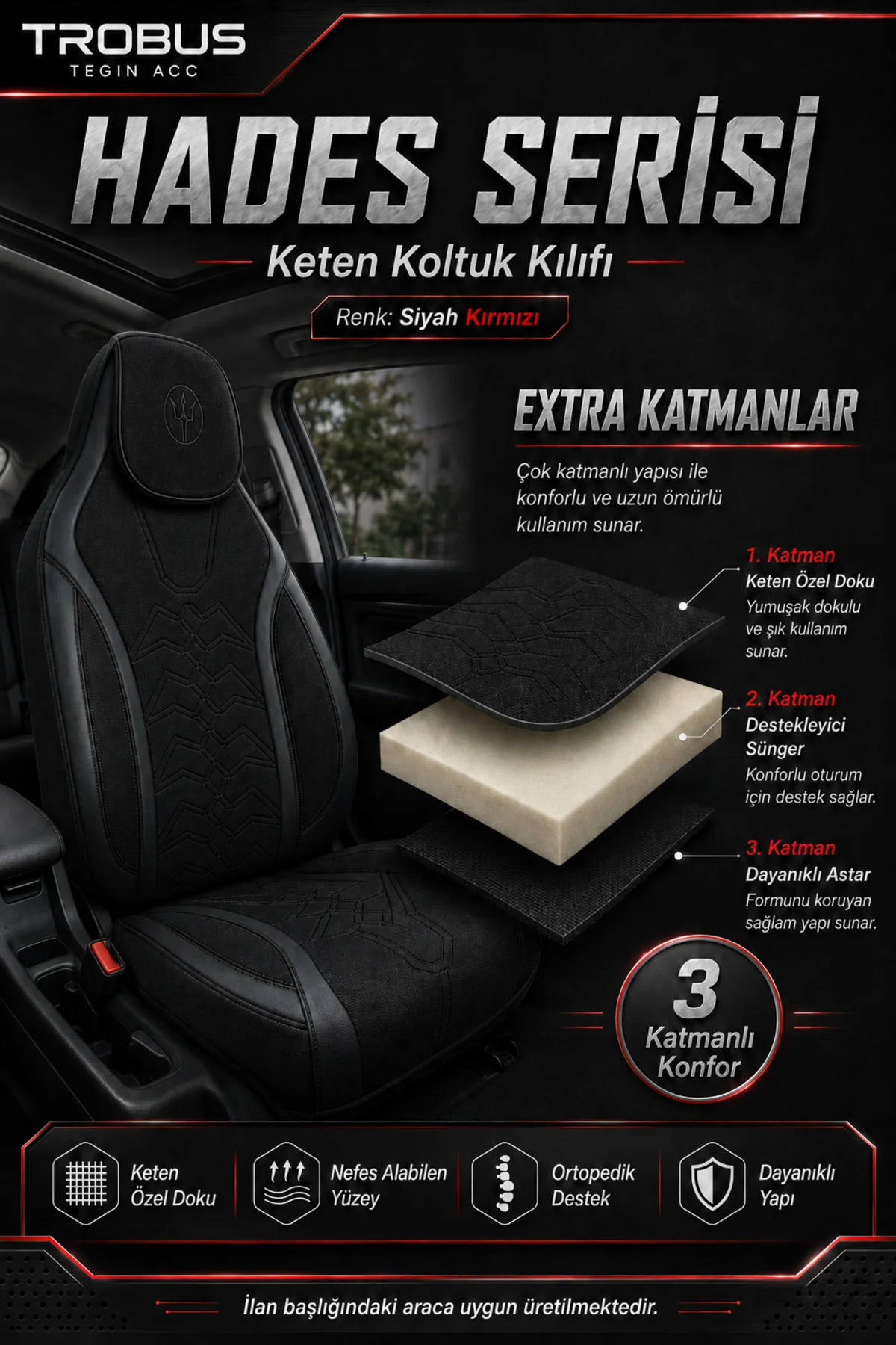 Hyundai İ-20 2020 ve Sonrası Uyumlu Hades Serisi Keten Oto Koltuk Kılıfı Siyah Fiyatı, Yorumları ve Özellikleri