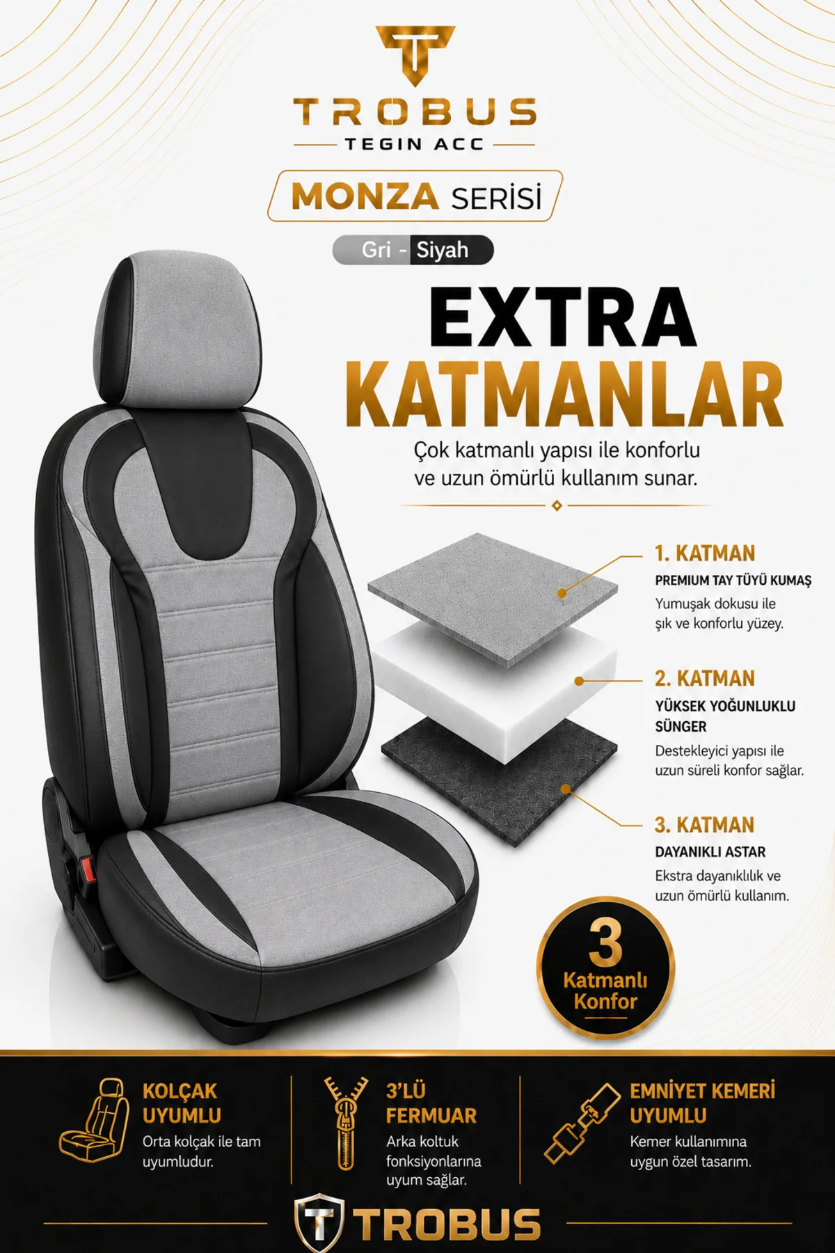 Hyundai İ-30 2008-2011 Uyumlu Monza Serisi Tay Tüyü Oto Koltuk Kılıfı Gri Siyah Hyundai İ-30 2008-2011 Uyumlu Monza Serisi Tay Tüyü Oto Koltuk Kılıfı Gri Siyah