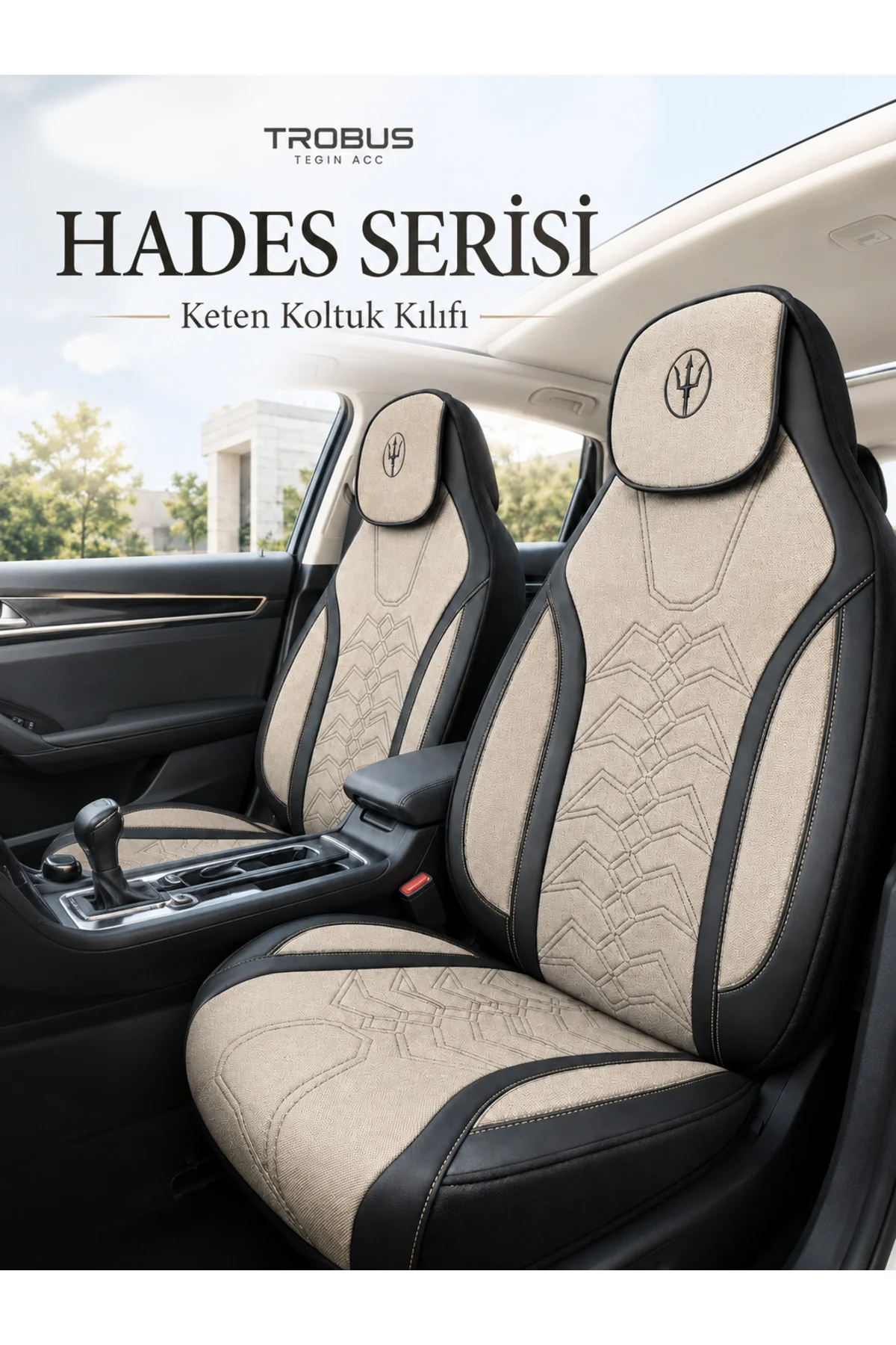 Hyundai İ-30 2012-2016 Uyumlu Hades Serisi Keten Oto Koltuk Kılıfı Bej Siyah