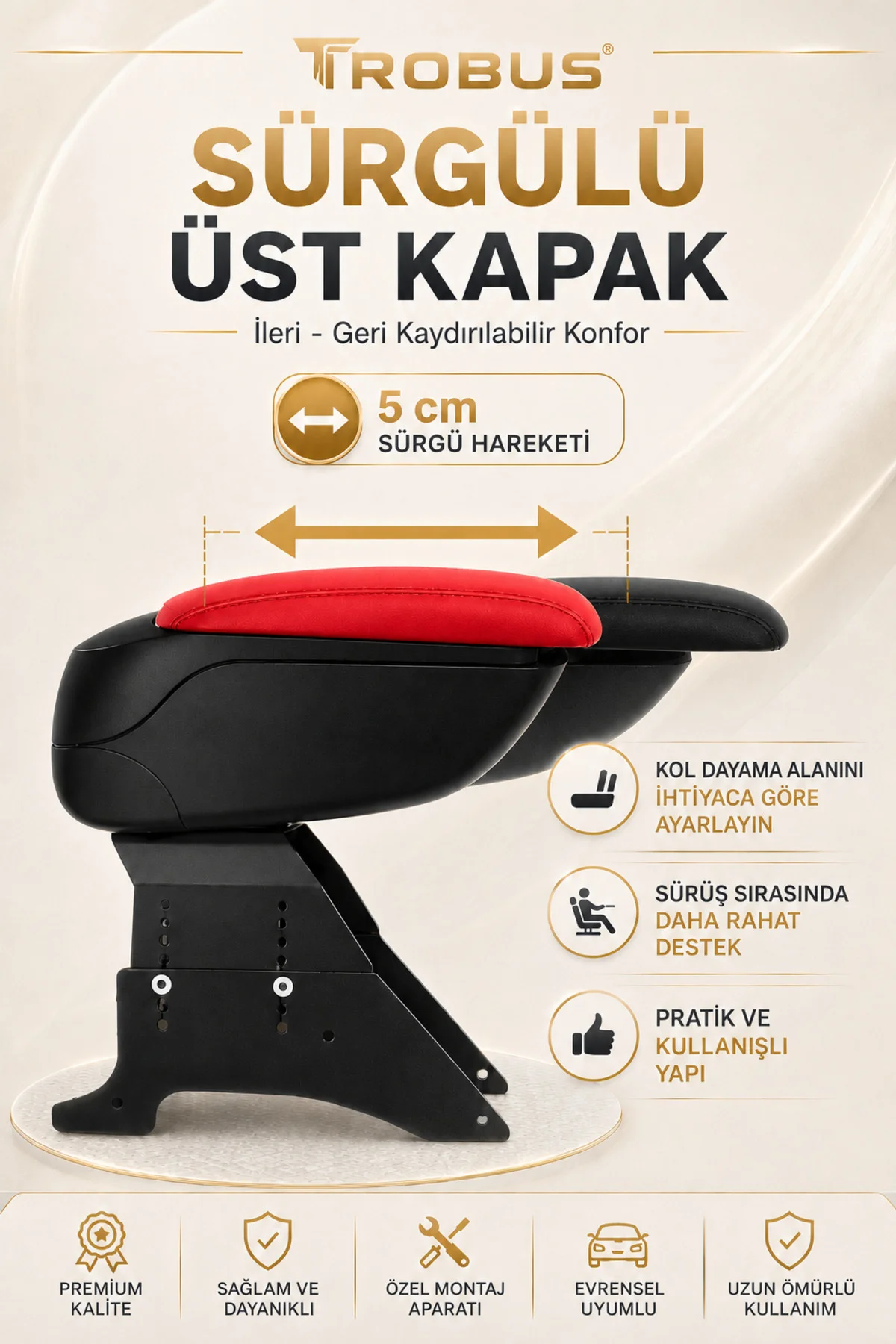 Hyundai i10 2007-2026 Uyumlu Kırmızı Ayaklı Sürgülü Kolçak Ayarlanabilir Yükseklikli Fiyatı, Yorumları ve Özellikleri