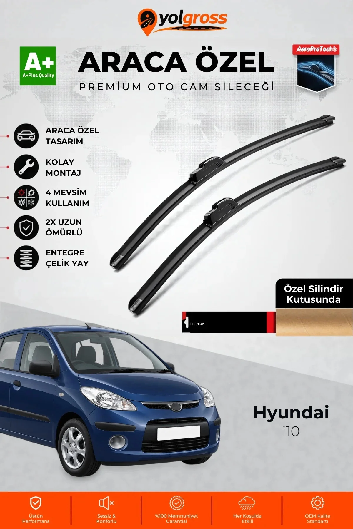 Hyundai i10 Ön Cam Silecek Seti 2008-2013 Premium Araca Özel 55-40 Cm A+ Kalite