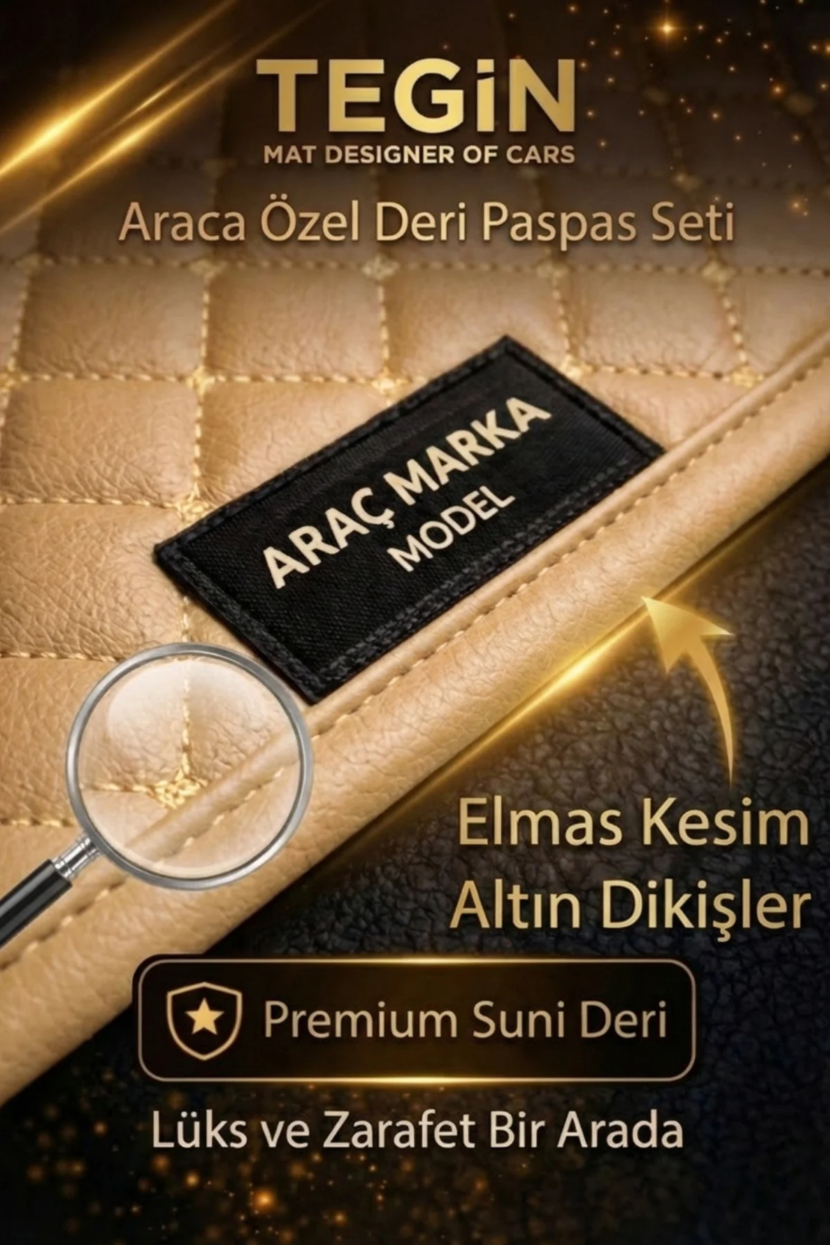 Hyundai i20 2014-2020 Cam Tavanlı/Tavansız Özel Dikim Premium Deri Paspas Siyah Deri Bej Kenar