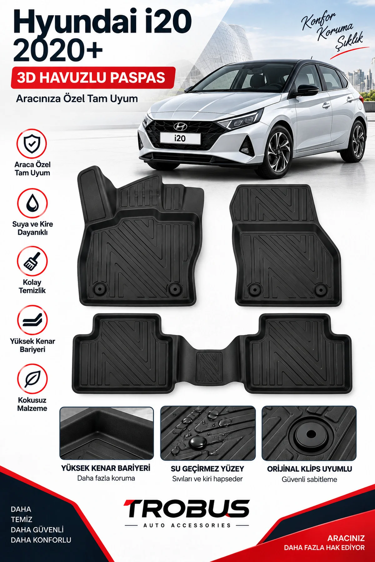 Hyundai i20 2020 Sonrası Karbon Desenli Premium 3D Havuzlu Oto Paspas Hyundai i20 2020 Sonrası Karbon Desenli Premium 3D Havuzlu Oto Paspas
