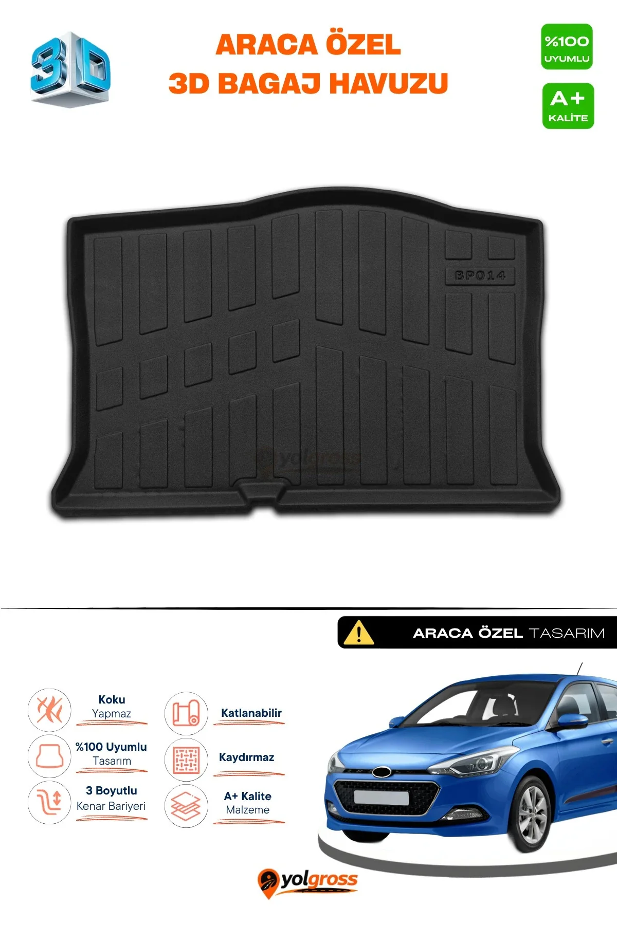 Hyundai i20 3D Pro Bagaj Havuzu 2014-2020 A+ Kalite