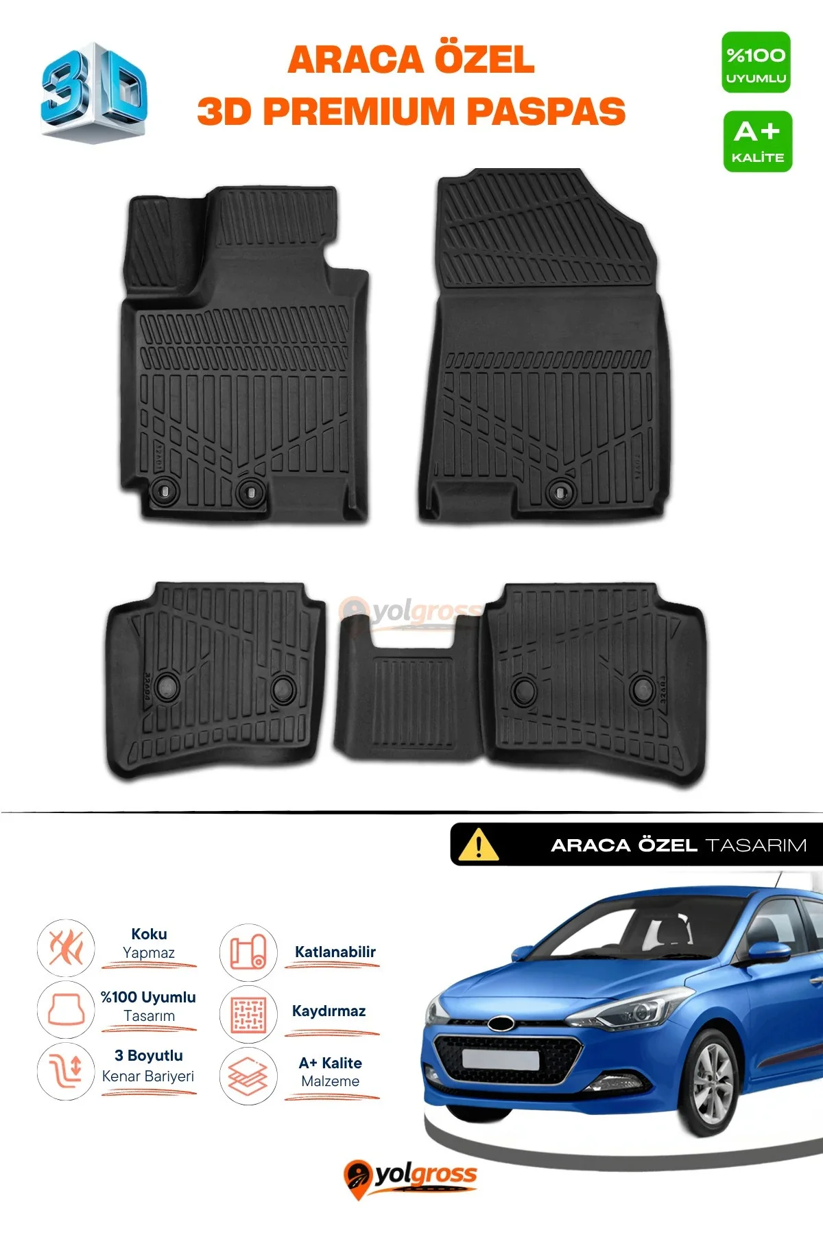 Hyundai i20 3D Pro Havuzlu Paspas 2014-2020 A+ Kalite Hyundai i20 3D Pro Havuzlu Paspas 2014-2020 A+ Kalite