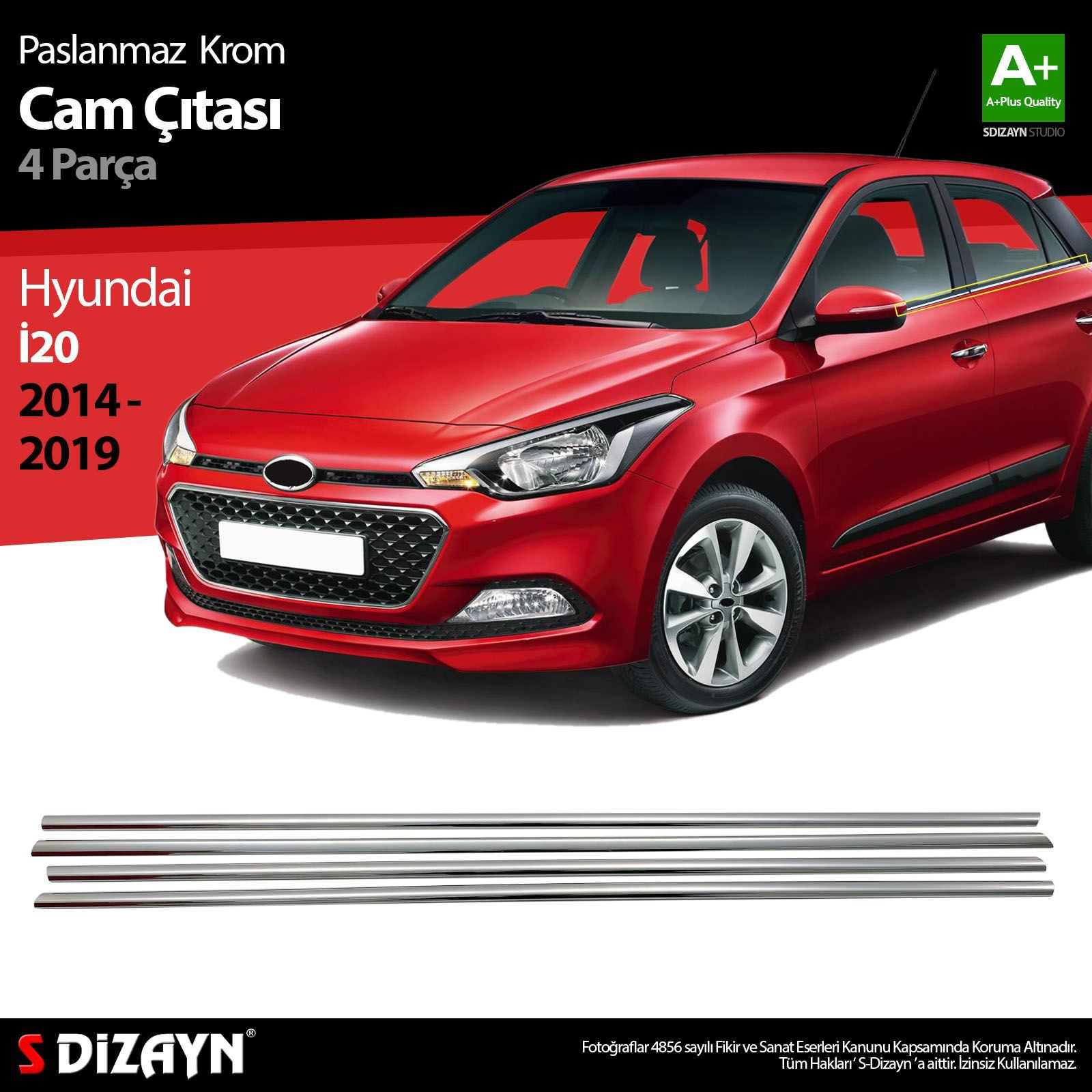 Hyundai İ20 Uyumlu Krom Cam Çıtası 4 Parça. 2014-2020 Hyundai İ20 Uyumlu Krom Cam Çıtası 4 Parça. 2014-2020