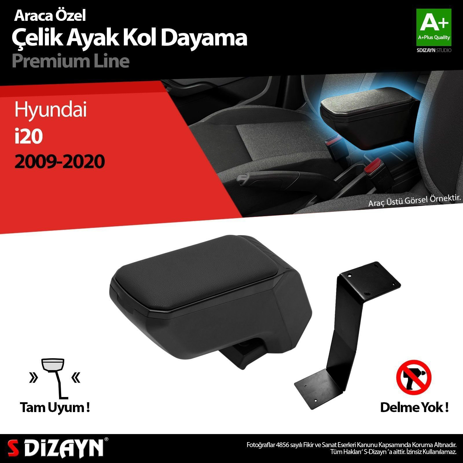 Hyundai İ20 Uyumlu Kol Dayama Kolçak Çelik Ayaklı ABS Siyah 2009- Hyundai İ20 Uyumlu Kol Dayama Kolçak Çelik Ayaklı ABS Siyah 2009-