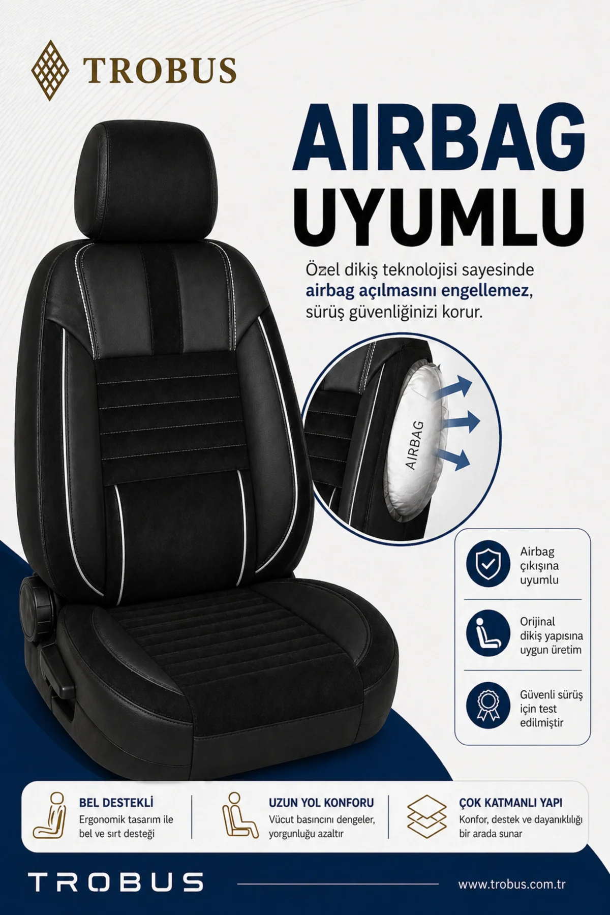 Hyundai i30 2007+ Uyumlu Apex Serisi Tay Tüyü Bel Destekli Siyah Beyaz Koltuk Kılıfı
