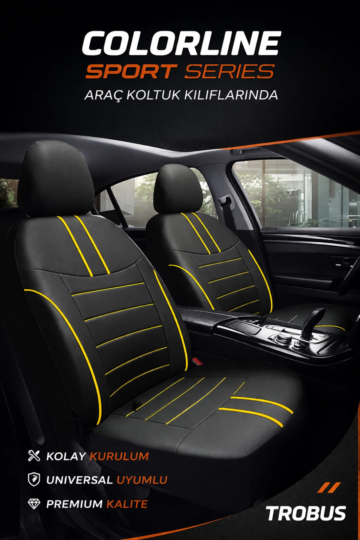Hyundai i30 2007 ve Sonrası Uyumlu Colorline Sport Deri Siyah - Sarı Koltuk Kılıfı