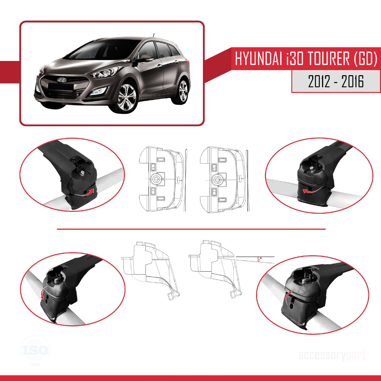 Hyundai i30 Tourer (GD) 2012-2016 Arası ile uyumlu ACE-2 Ara Atkı