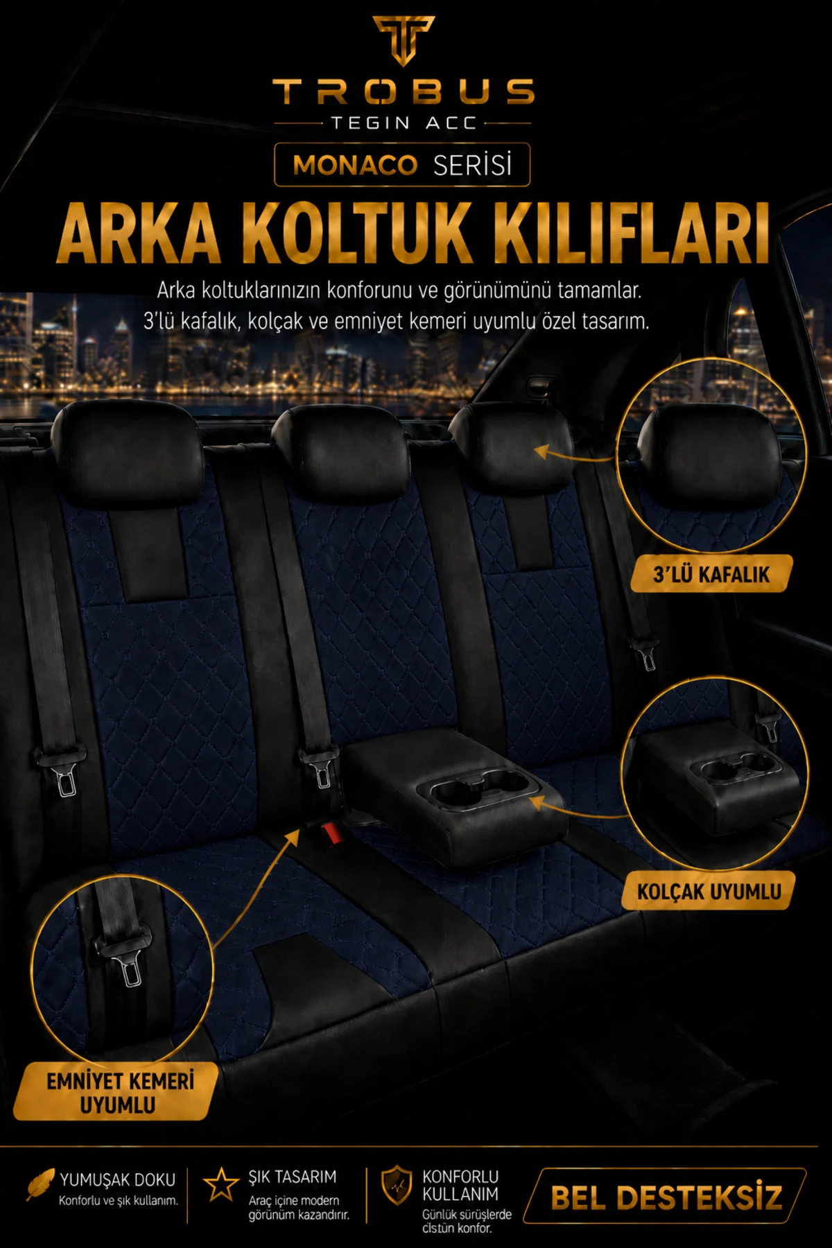 Hyundai ix35 2010-2015 Uyumlu Monaco Serisi Eviza Deri Detaylı Lacivert Koltuk Kılıfı