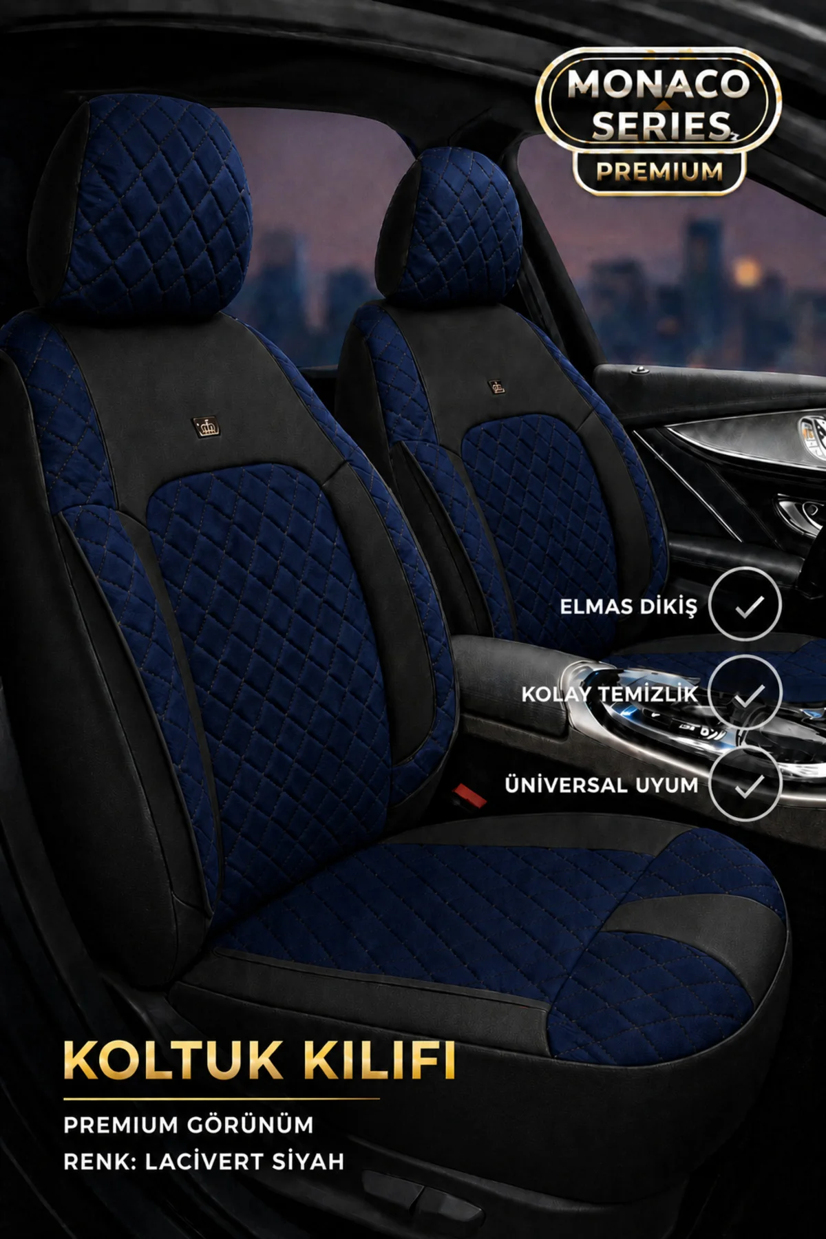 Hyundai ix35 2010-2015 Uyumlu Monaco Serisi Eviza Deri Detaylı Lacivert Koltuk Kılıfı