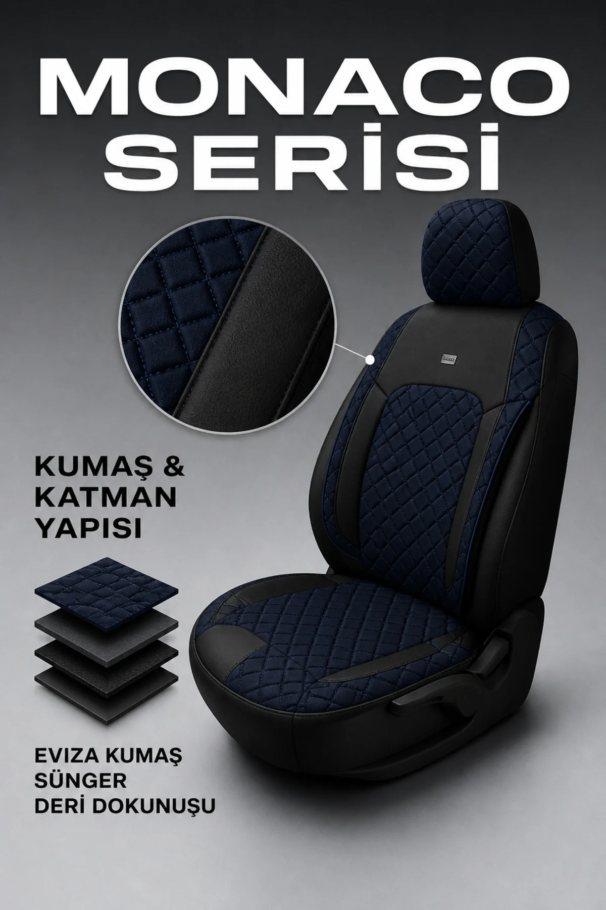 Hyundai ix35 2010-2015 Uyumlu Monaco Serisi Eviza Deri Detaylı Lacivert Koltuk Kılıfı