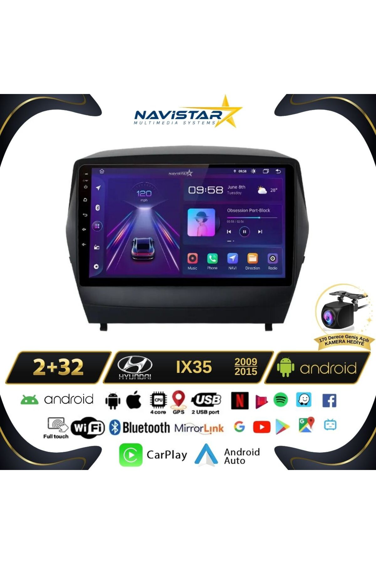 Hyundai Ix35 Kablosuz Carplay 2 64gb Android 13 Navigasyon Multim