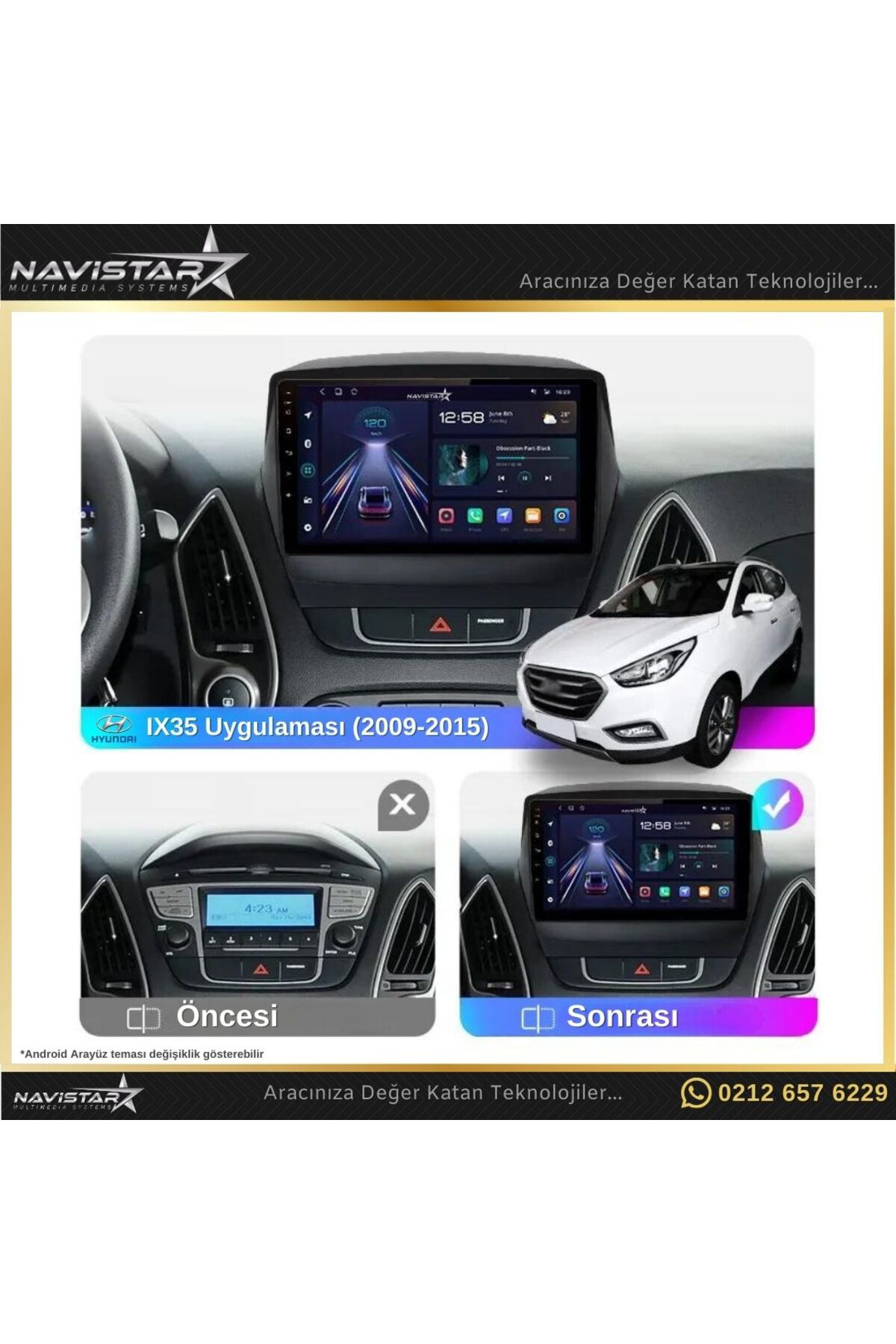 Hyundai Ix35 Kablosuz Carplay 4gb 64gb Android 13 Navigasyon Mult