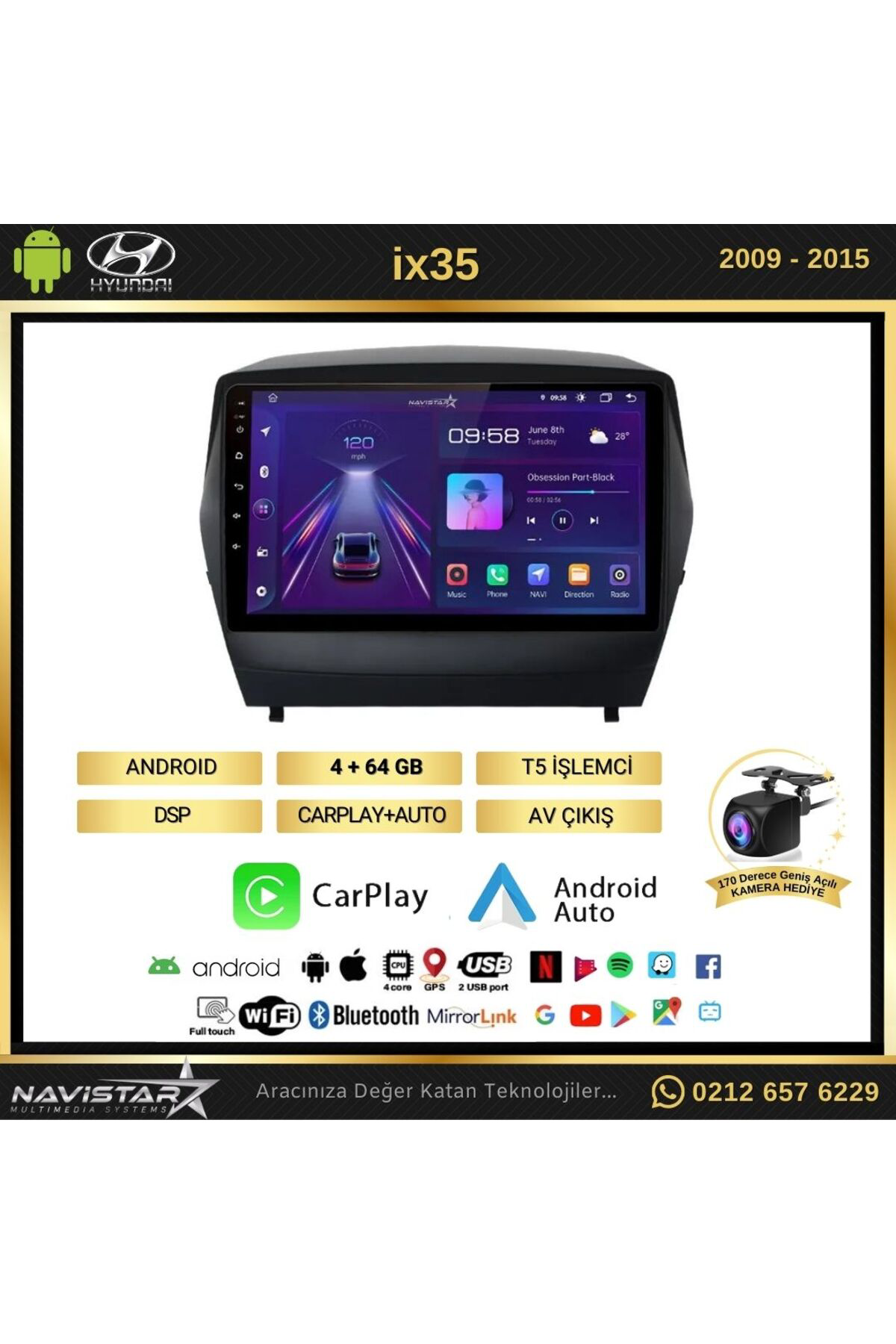 Hyundai Ix35 Kablosuz Carplay 4gb 64gb Android 13 Navigasyon Mult