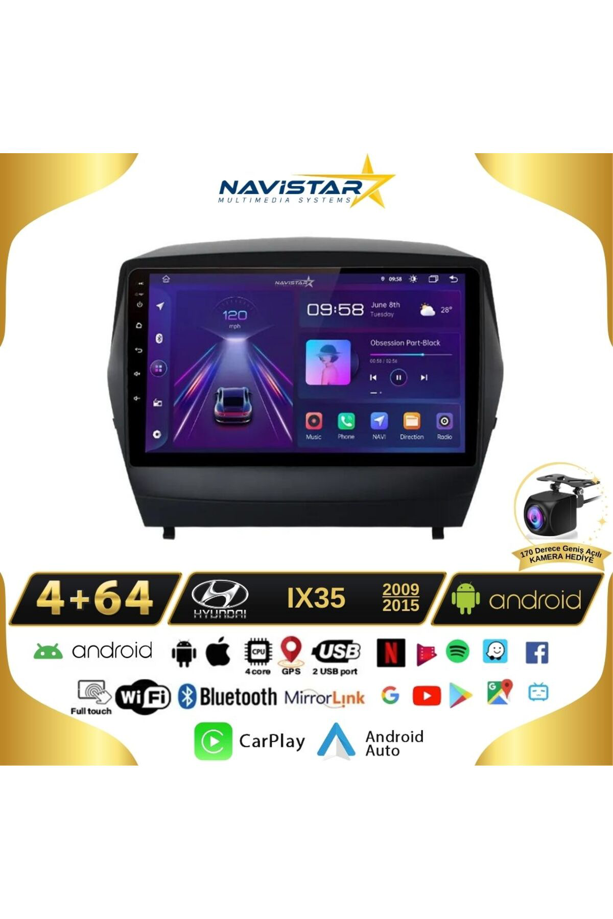 Hyundai Ix35 Kablosuz Carplay 4gb 64gb Android 13 Navigasyon Mult