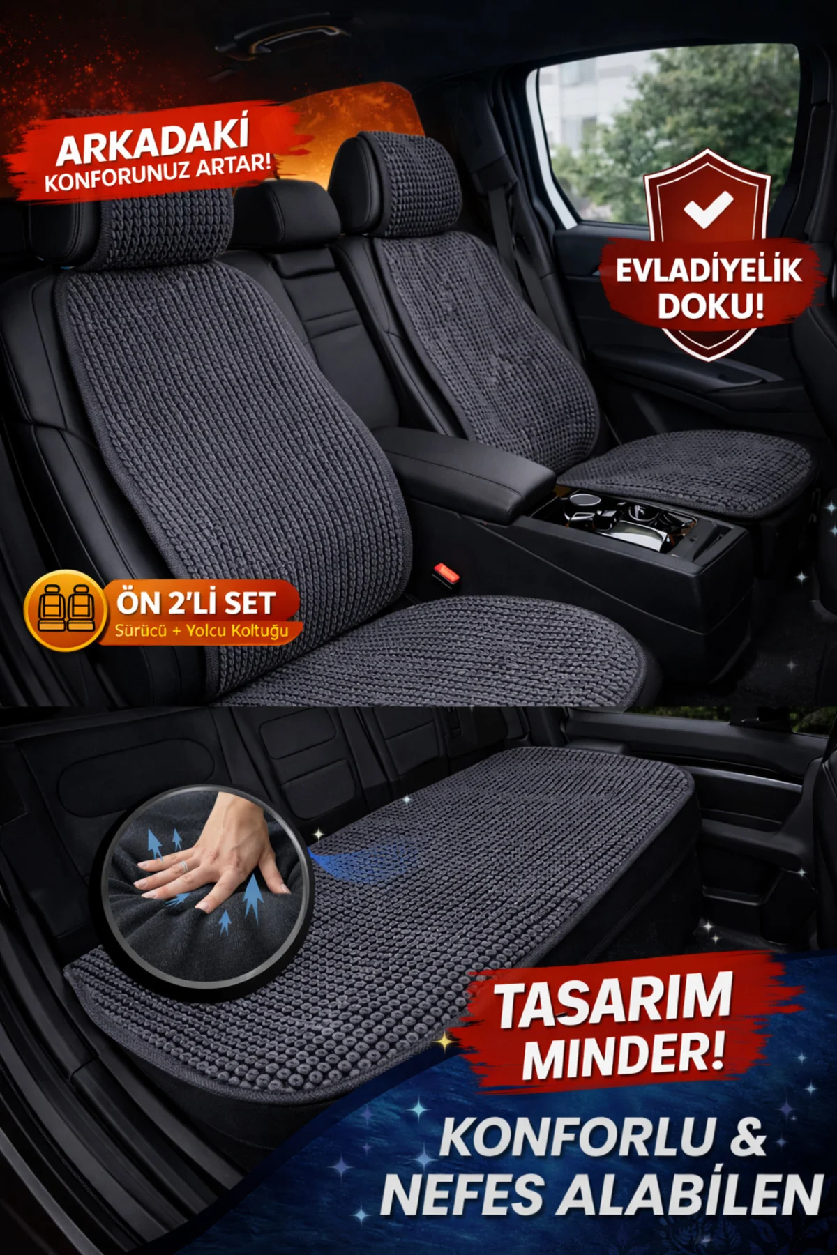 Hyundai Kona 2017 ve Sonrası Uyumlu Premium Örme 5 Parça Minder Füme