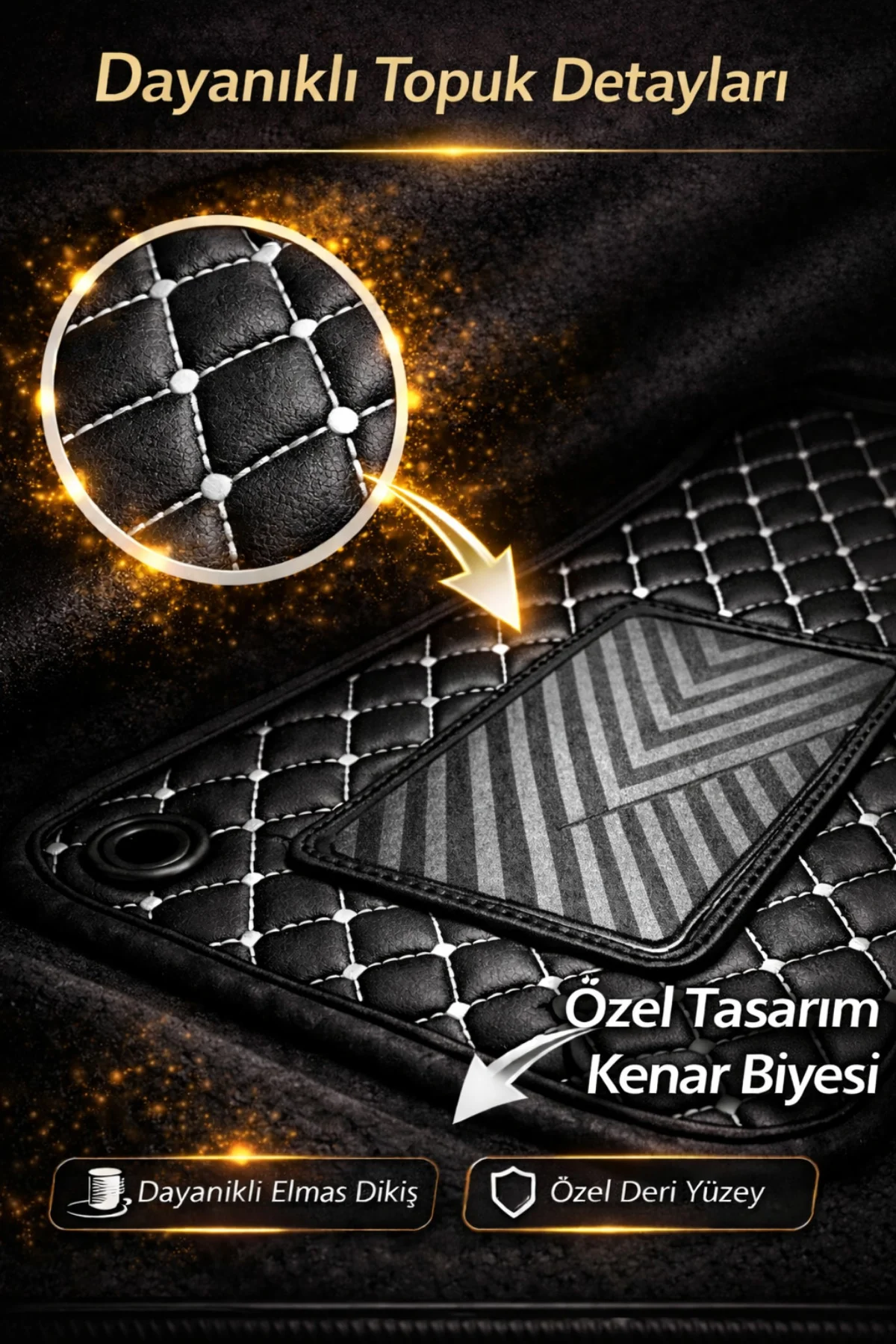 Hyundai Santa Fe 2006-2012 7 Kişilik Model (3. Sıra Dahil) Premium Deri Paspas Beyaz Kenar