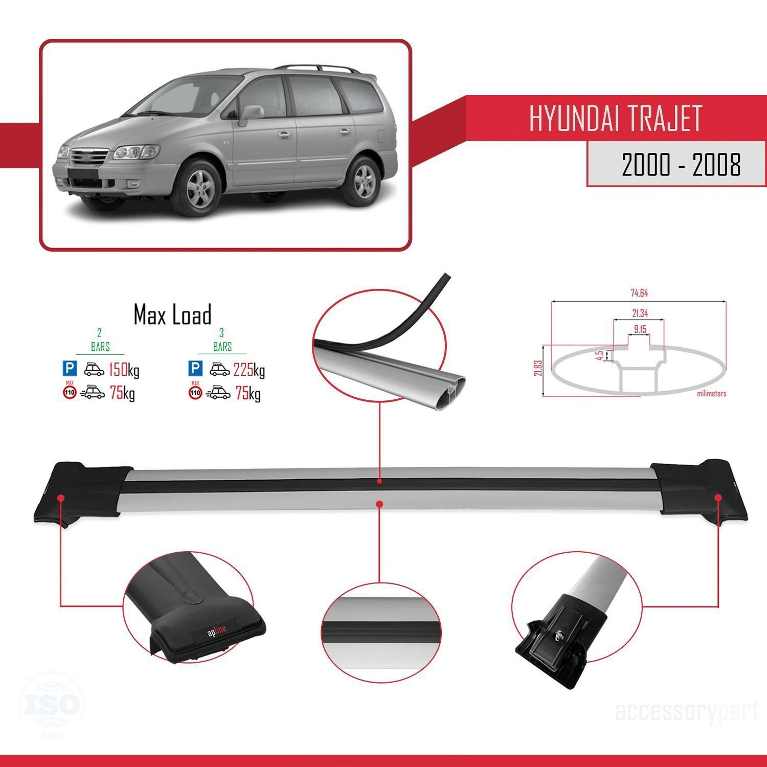 Hyundai Trajet 2000-2008 Arası ile Uyumlu FLY Model Ara Atkı Tava