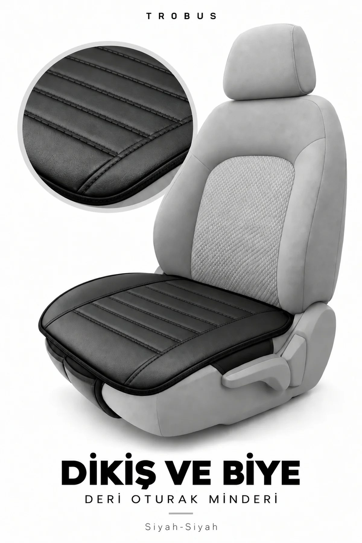Hyundai Tucson 2010+ Çizgili Suni Deri Su Geçirmez 3'lü Oturak Minderi Siyah - Görsel 5