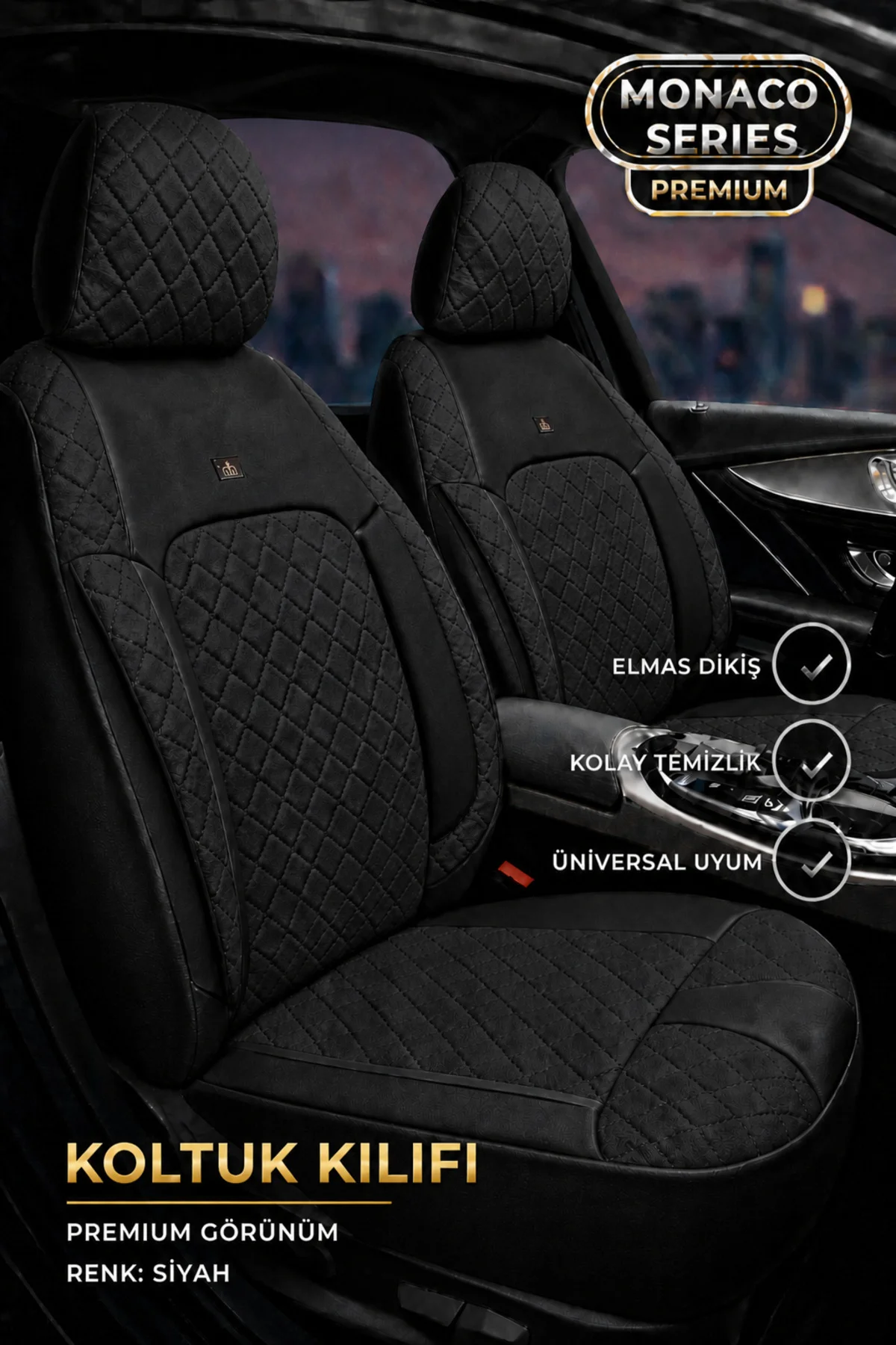 Hyundai Tucson 2010+ Uyumlu Monaco Serisi Eviza Deri Detaylı Siyah Koltuk Kılıfı