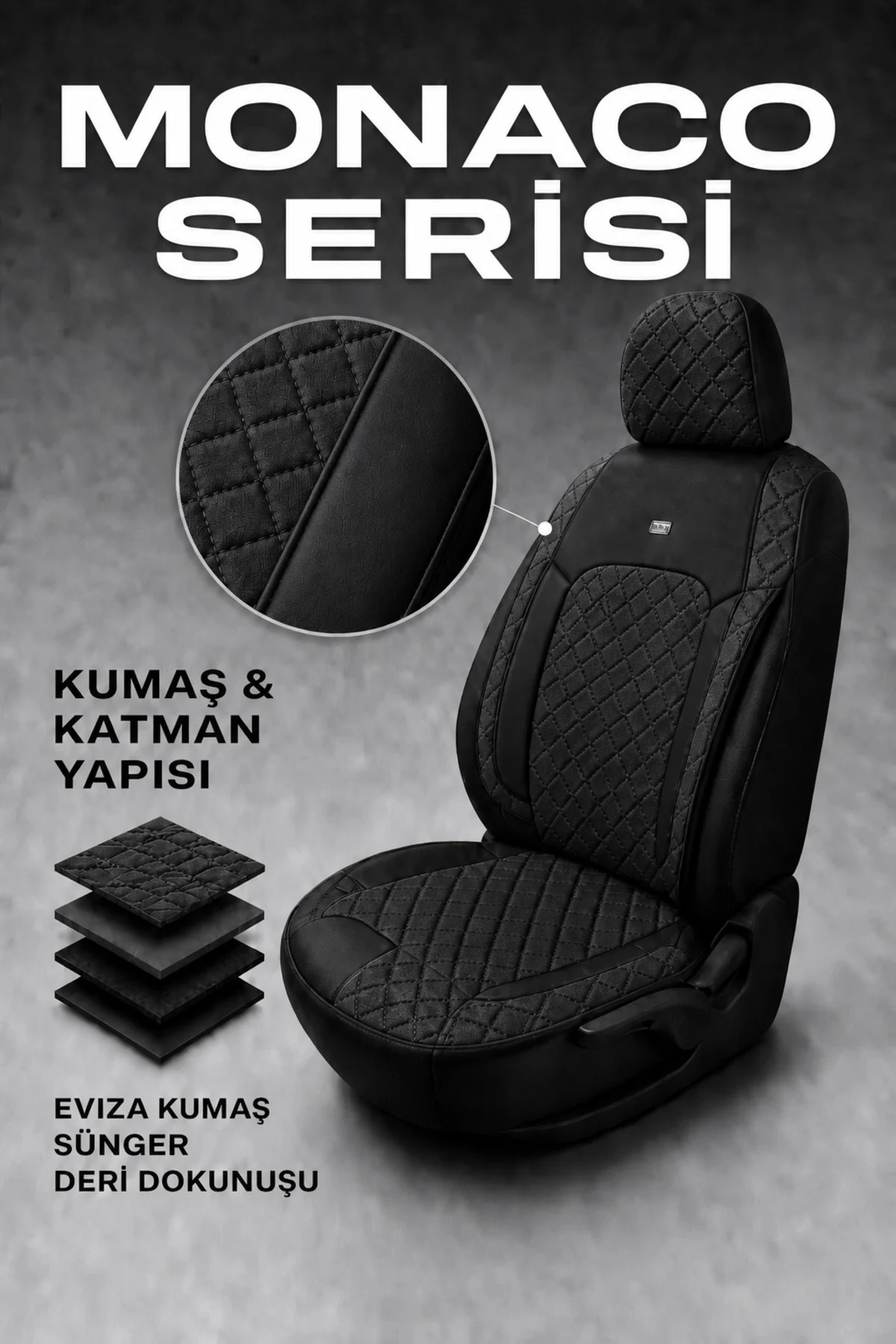 Hyundai Tucson 2010+ Uyumlu Monaco Serisi Eviza Deri Detaylı Siyah Koltuk Kılıfı
