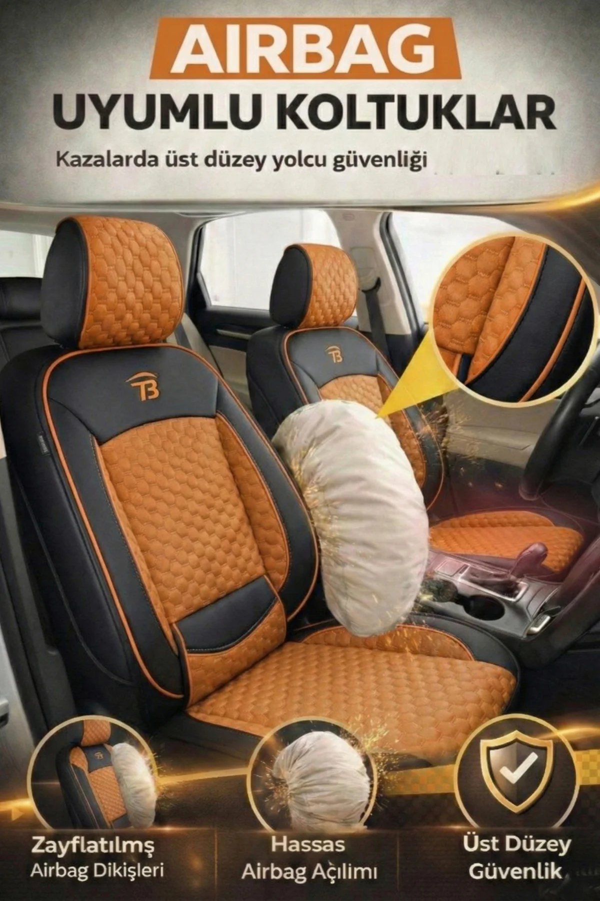 Hyundai Tucson 2015-2020 2+1 Arka Sırt Oturak Uyumlu Altay Serisi Taba Siyah Koltuk Kılıfı