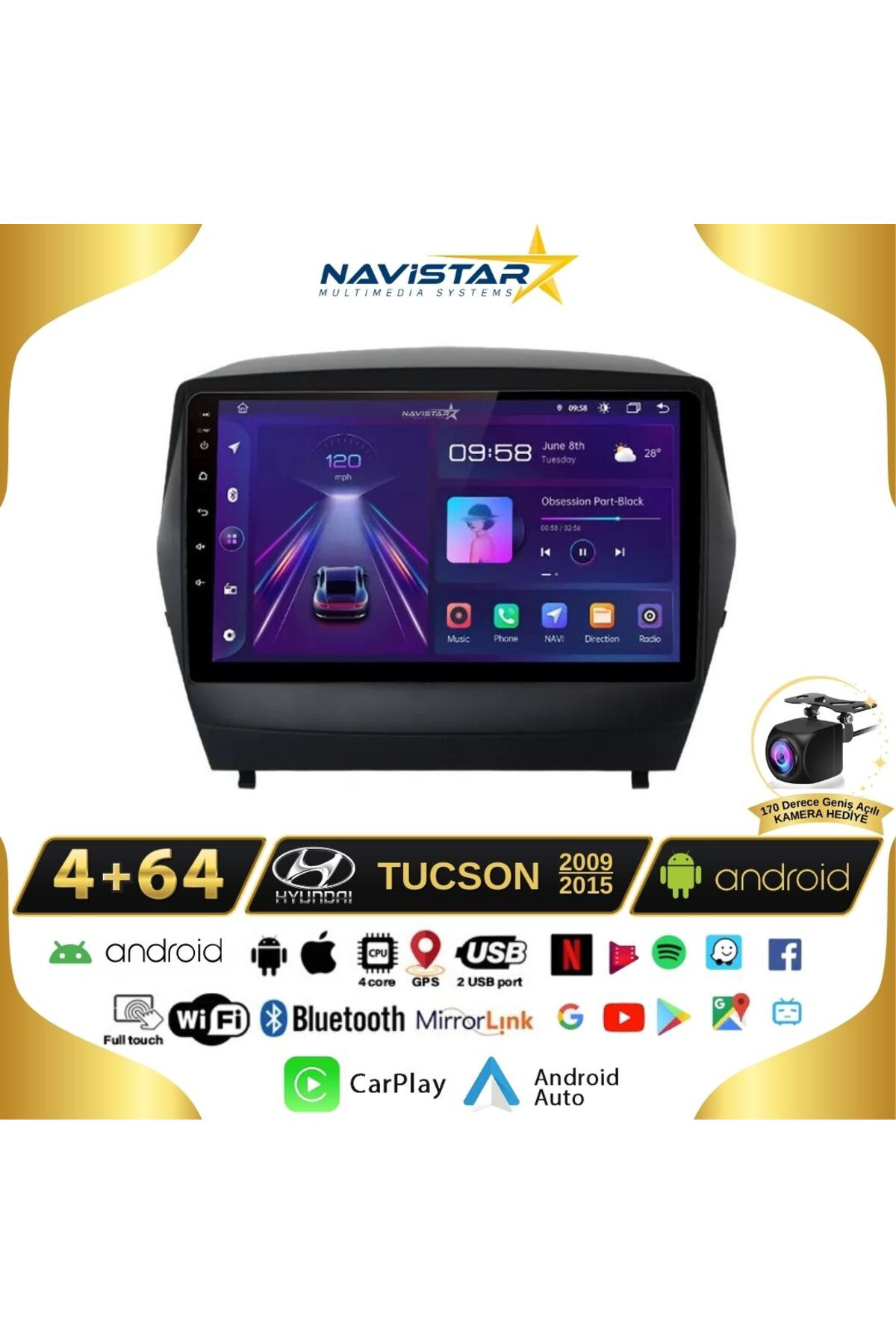 Hyundai Tucson 4gb 64gb Kablosuz Carplay 2009-2015 Android 13 Nav