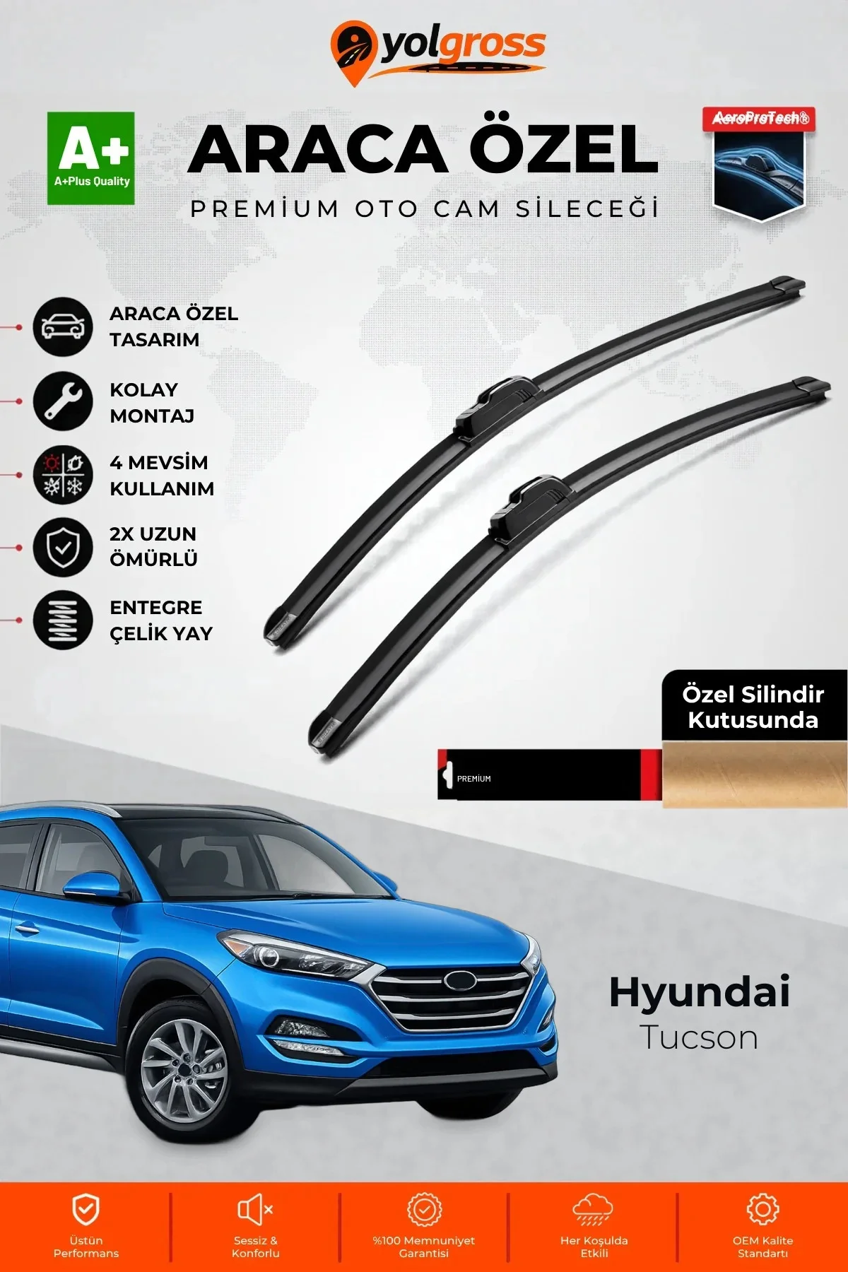 Hyundai Tucson Ön Cam Silecek Seti 2015-2020 Premium Araca Özel 65-40 Cm A+ Kalite