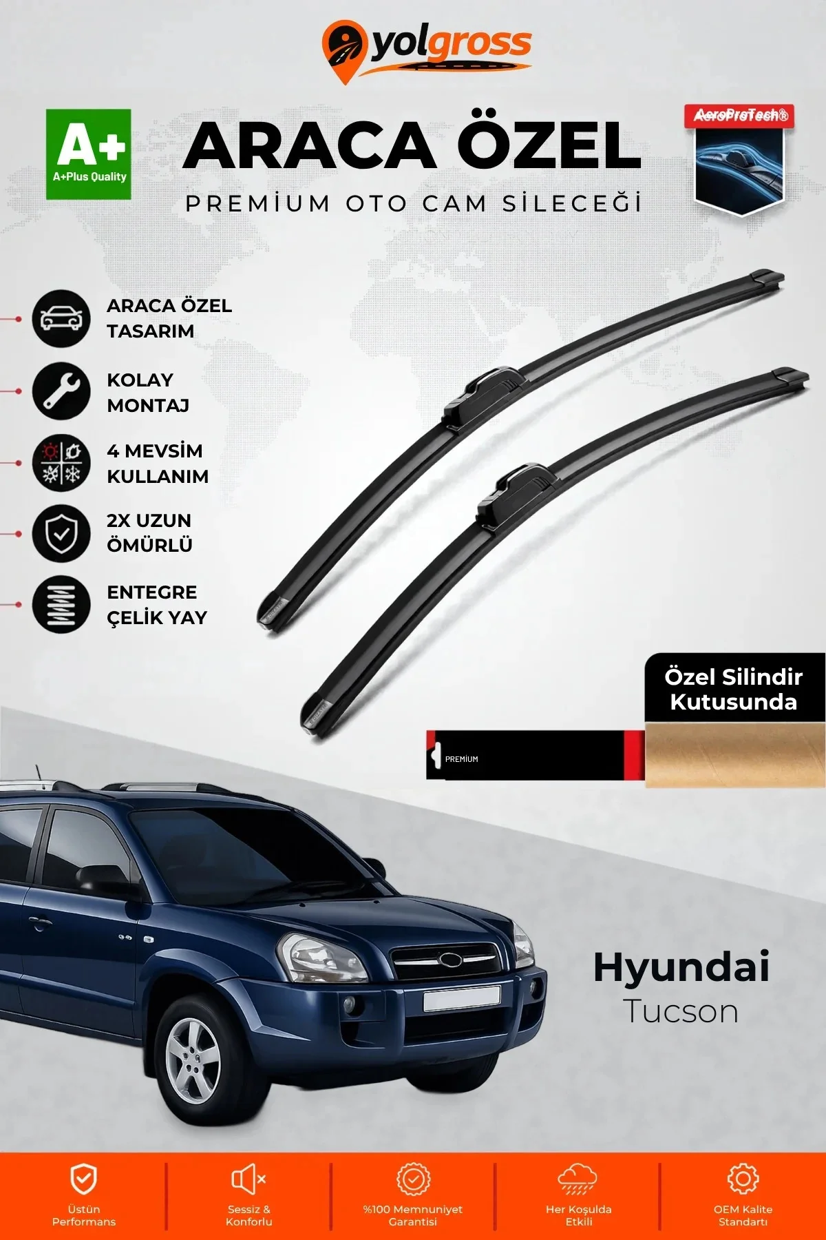 Hyundai Tucson Ön Cam Silecek Seti 2005-2010 Premium Araca Özel 60-40 Cm A+ Kalite