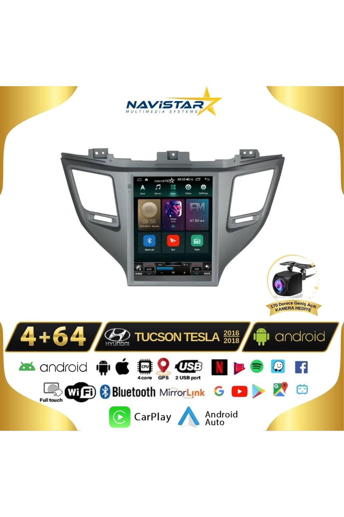 Hyundai Tucson Tesla 4gb 64gb 2016-2018 Model Kablosuz Carplay Na Hyundai Tucson Tesla 4gb 64gb 2016-2018 Model Kablosuz Carplay Na