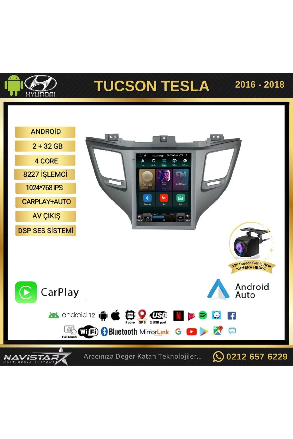 Hyundai Tucson Tesla 2016-2018 Model 2gb 32gb Kablosuz Carplay Na Hyundai Tucson Tesla 2016-2018 Model 2gb 32gb Kablosuz Carplay Na