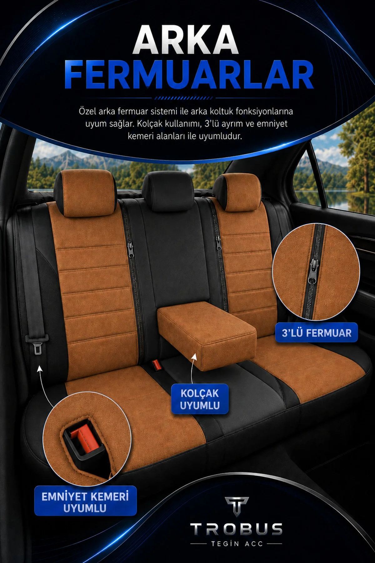 Hyundai Tuscon Elite 2021 ve Sonrası Uyumlu Nova Serisi Tay Tüyü Oto Koltuk Kılıfı Taba Siyah Hyundai Tuscon Elite 2021 ve Sonrası Uyumlu Nova Serisi Tay Tüyü Oto Koltuk Kılıfı Taba Siyah