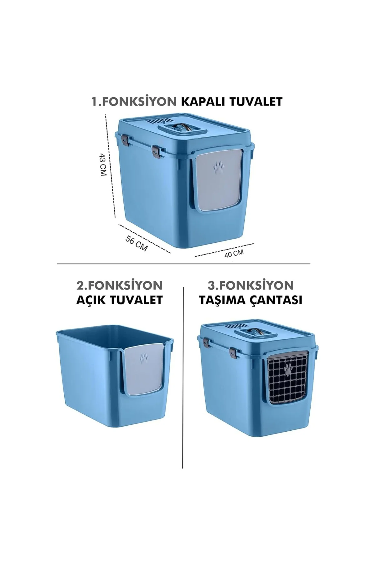 HZ-500 XXL 3 Fonksiyonlu Kedi Tuvaleti, Kapalı/Açık Tuvalet ve Ta