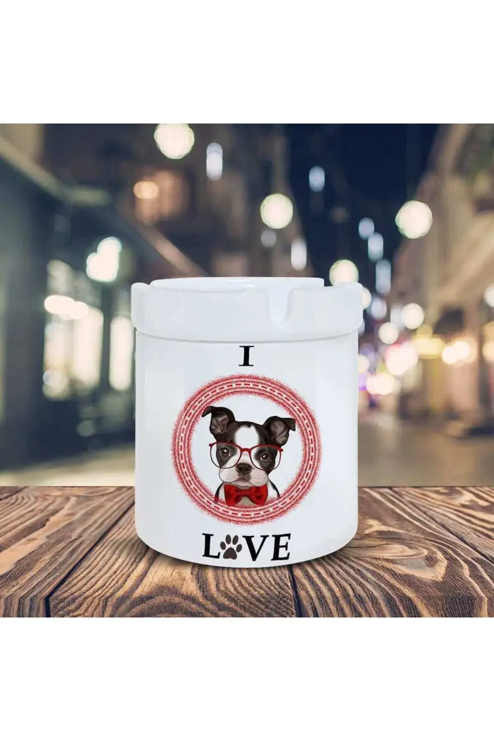 I Love Yazılı Şirin Köpek Baskılı Küllük Seramik Kül Tablası-4876