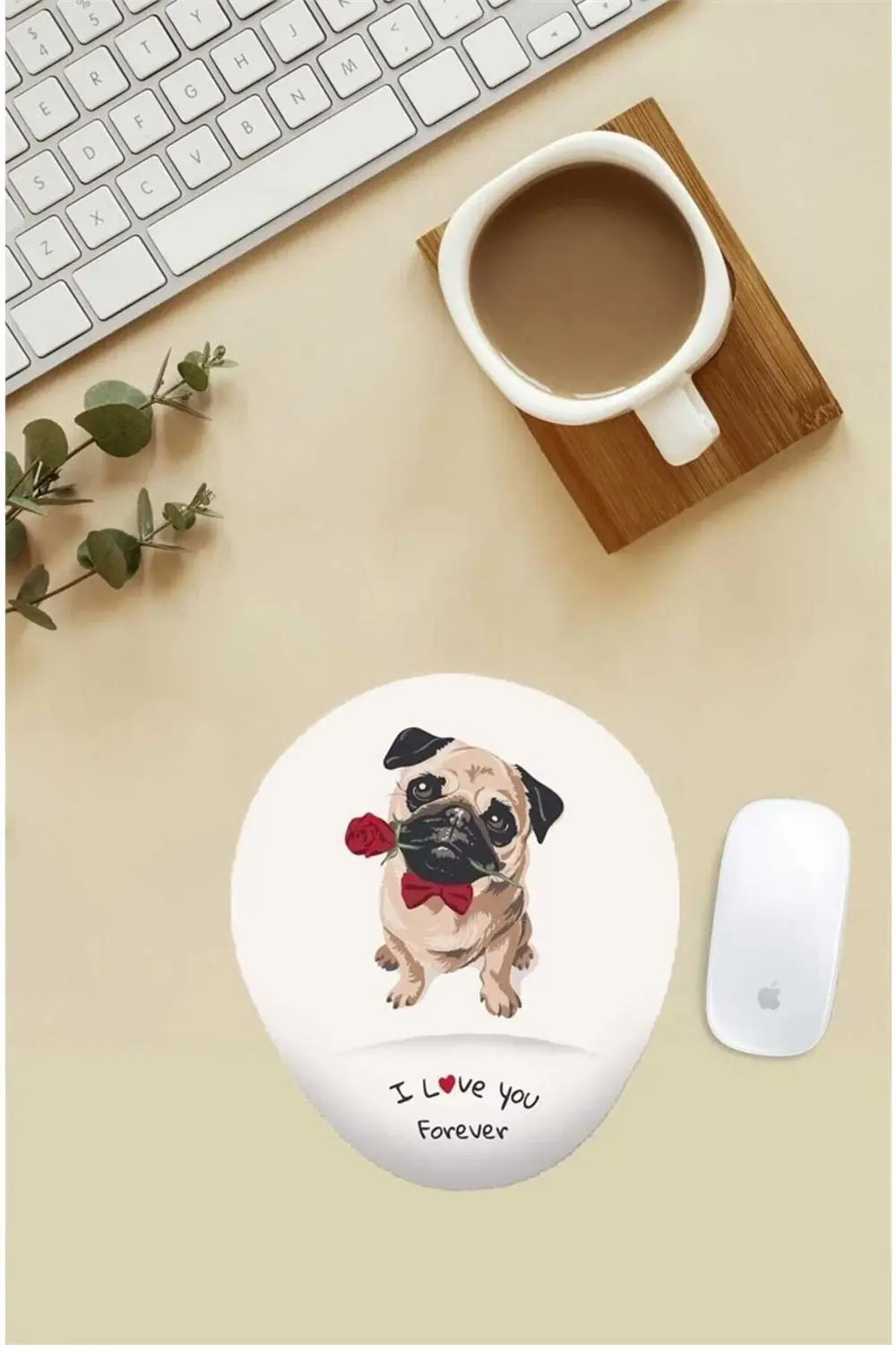 I Love You Pug Desenli Bilek Destekli Mouse Pad
